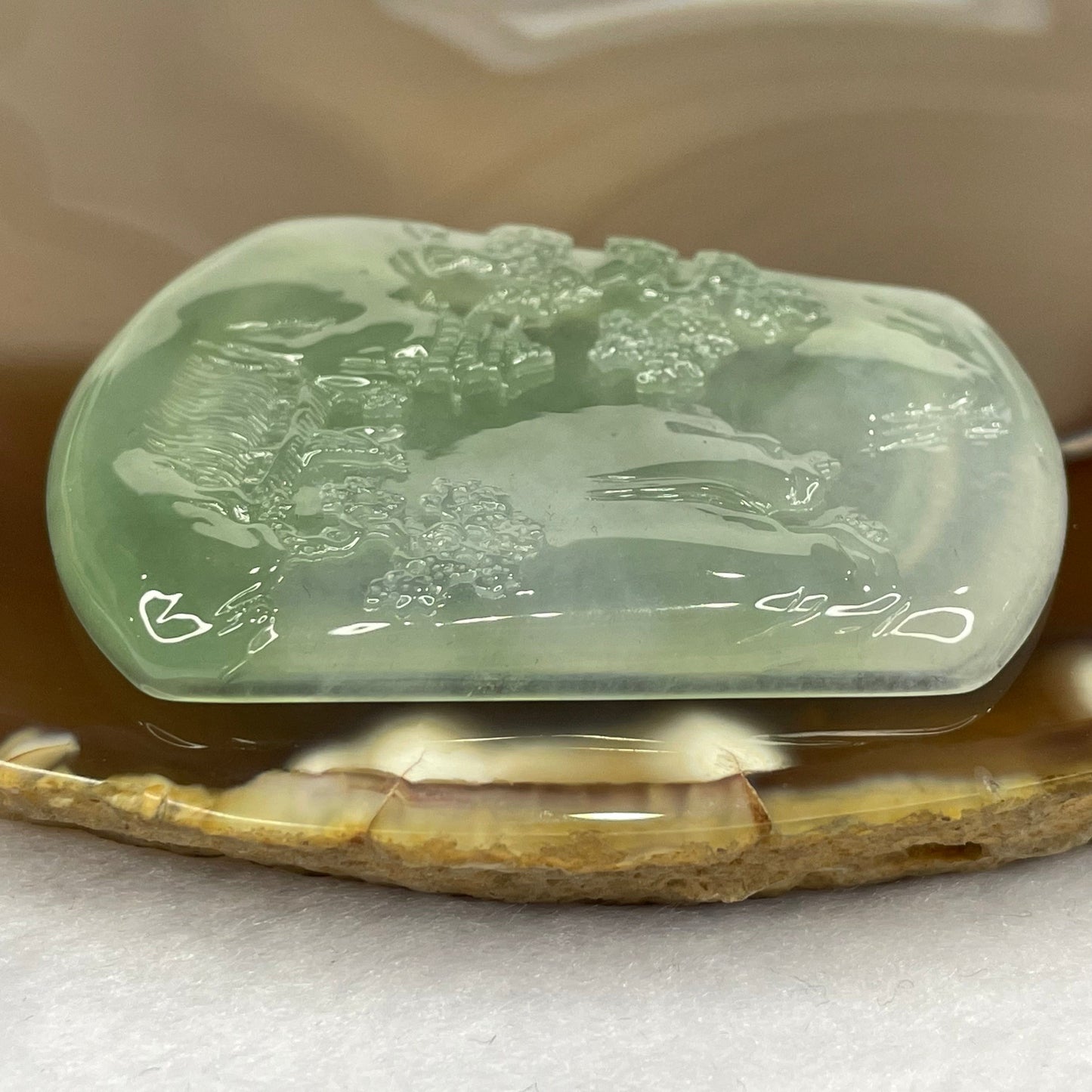 Grand Master Certified High Icy Type A Green Jadeite Shan Shui Pendant 23.48g 53.2 by 40.0 by 5.2mm