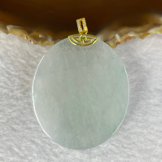 High Icy Type A Sky Blue Jadeite Wu Shi Pai 无事牌 18k Pendant with Diamonds 29.39g 50.8 by 43.9 by 4.9mm