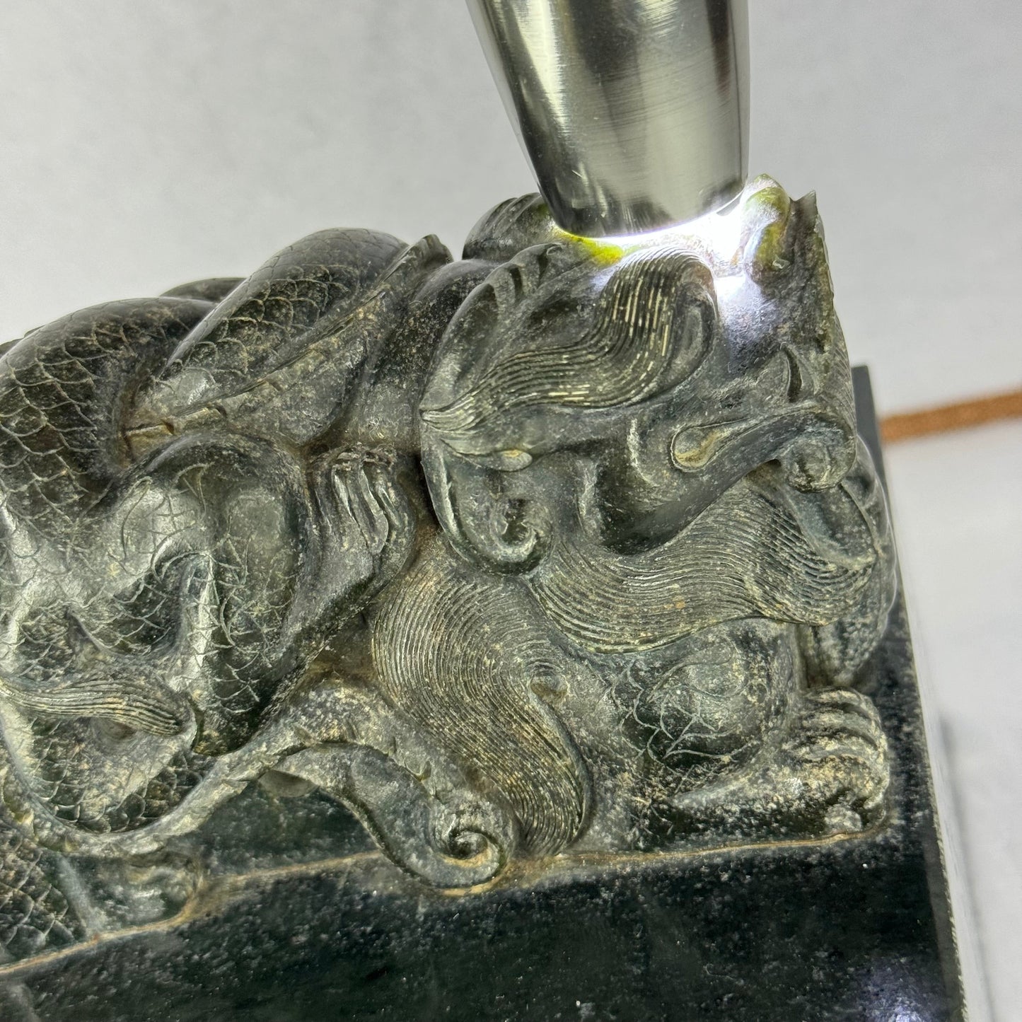 Rare Antique Natural Dark Green Nephrite Double Headed Dragon Seal 4,452.2g 134.7 by 136.1 by 125.0mm