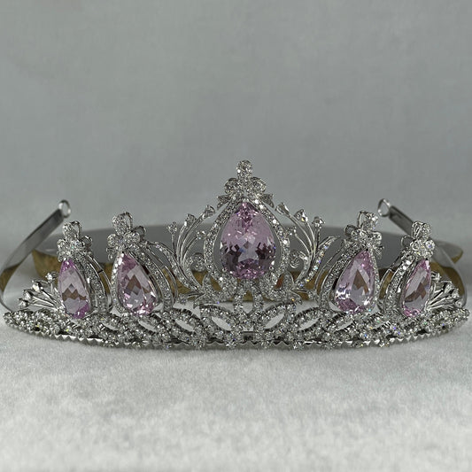 Natural Purplish Pink Kunzite 45.24cts Natural Diamonds D15.0cts in 9K White Gold 53.09g Tiara Total 64.04g