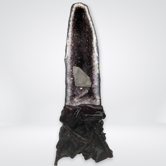 Special RARE Natural Amethyst with Rutile and Large High Quality Clear Quartz Display Wooden Stand - 42.7kg 790 by 250 by 300mm