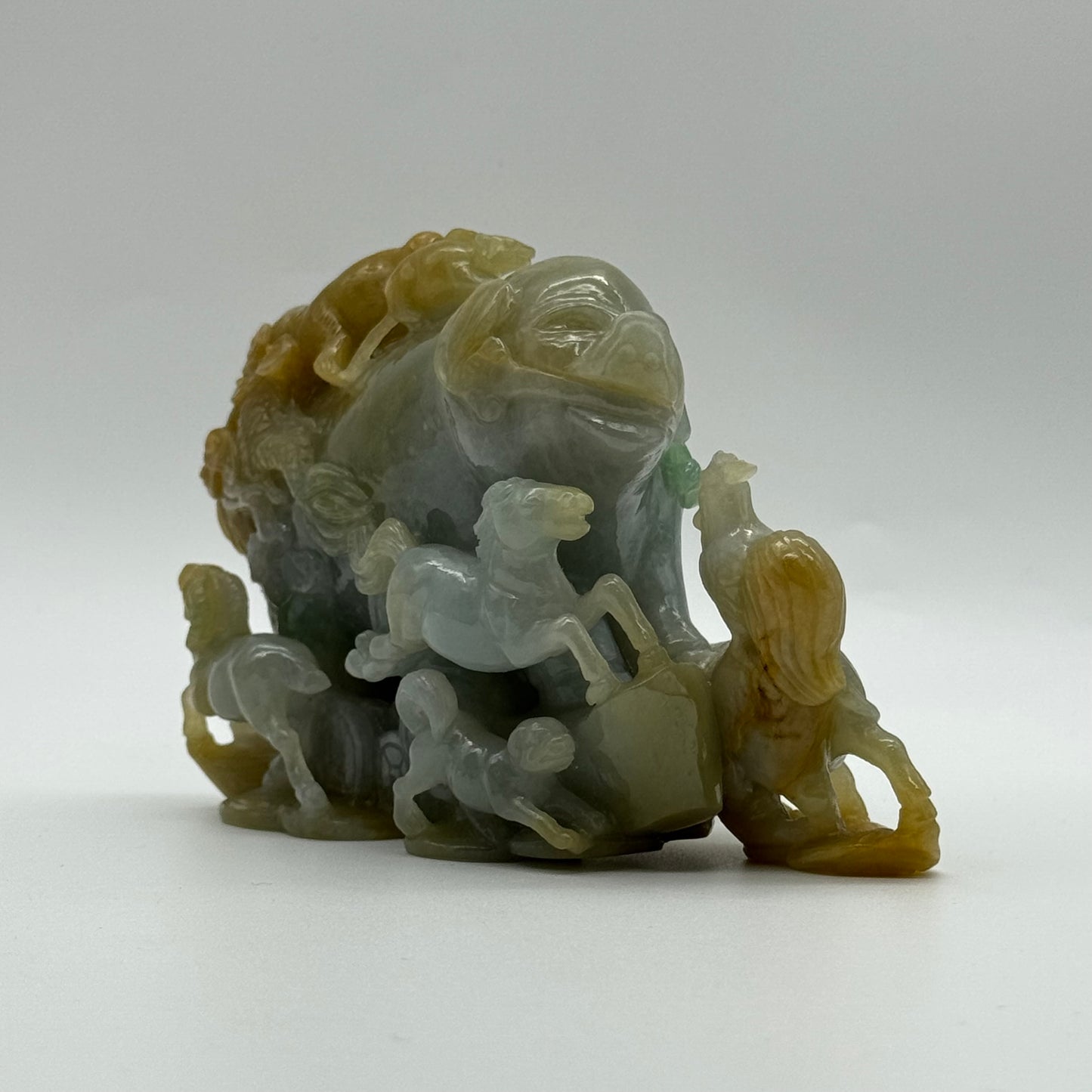Rare Antique Natural 12 Zodiac 3 colour Jade Jadeite 729.0g 126.5 by 68.5 by 83.9mm