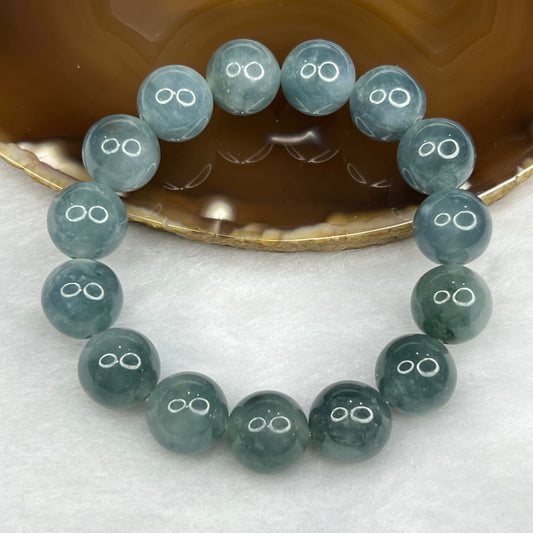 Rare Type A Jadeite Sky Blue Jadeite Bracelet 64.77g 13.6mm 15 Beads