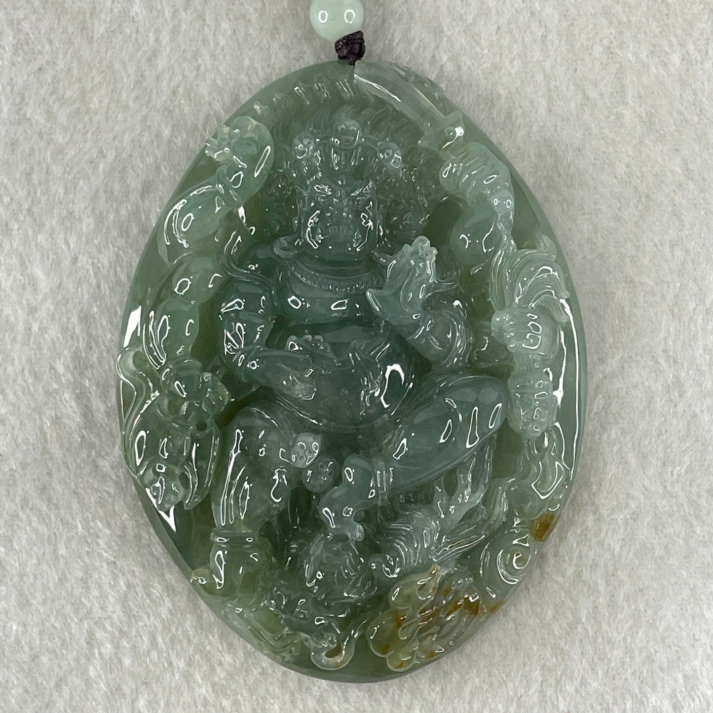 Grand Master Type A Icy Blueish Green with Brown Patches Jadeite Acala Pendant 85.25g 75.0 by 56.6 by 12.4mm