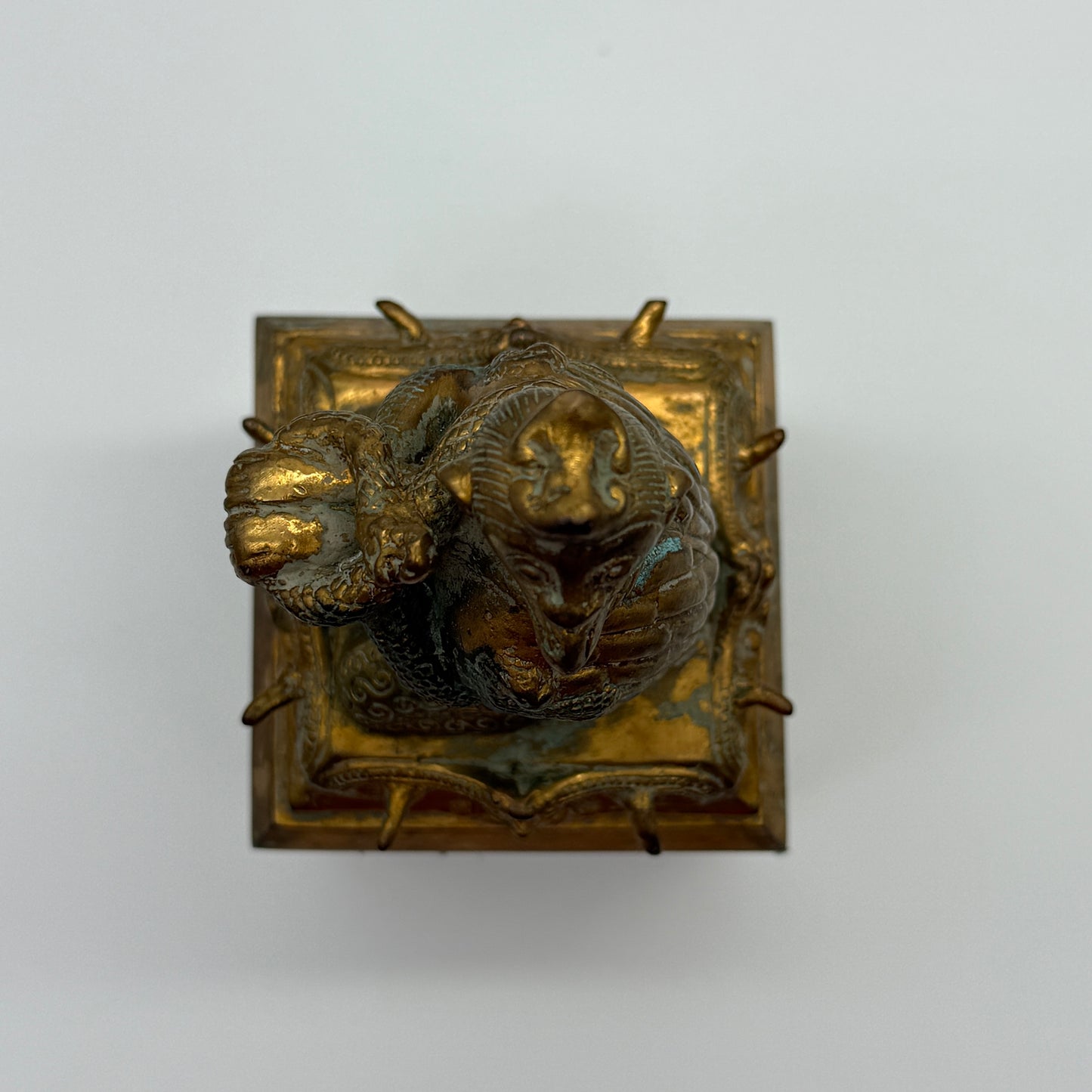 Rare Antique Nephrite with Copper Bird with Monkey Face with Snakes and Frogs Seal 2,751.6g 85.0 by 85.0 by 220.0mm