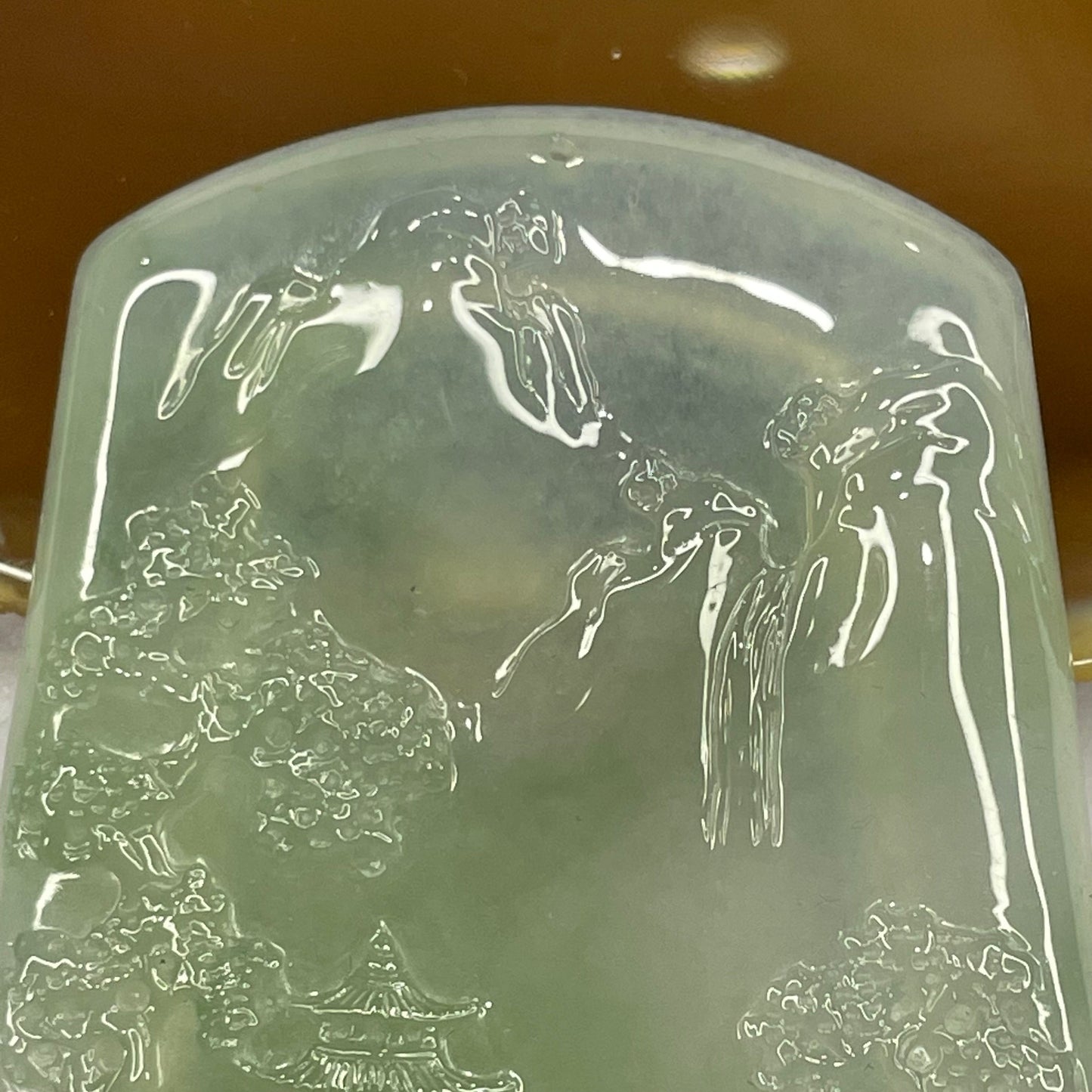Grand Master Certified High Icy Type A Green Jadeite Shan Shui Pendant 23.48g 53.2 by 40.0 by 5.2mm