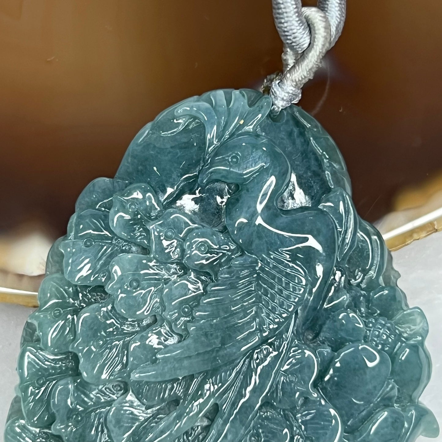 Type A RARE INTENSE Blue Jade Jadeite Phoenix Pendant 51.58g 66.4 by 45.7 by 9.9 mm Inner Diameter 53.4mm