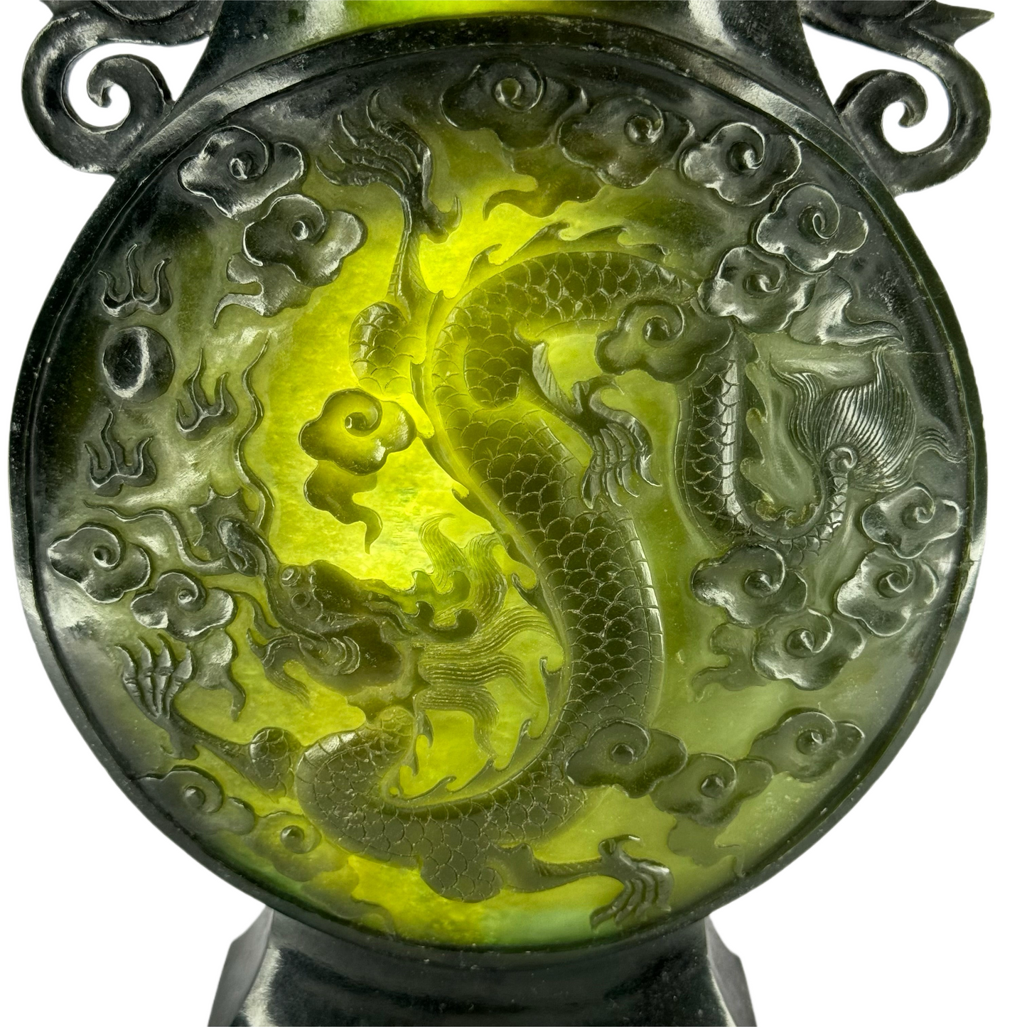 Rare Antique Highly Translucent Natural Nephrite Vase NGI Certified 131.60 & 630.97g 77.1 by 49.7 by 69.5 & 216.2 by 144.2 by 58.5mm