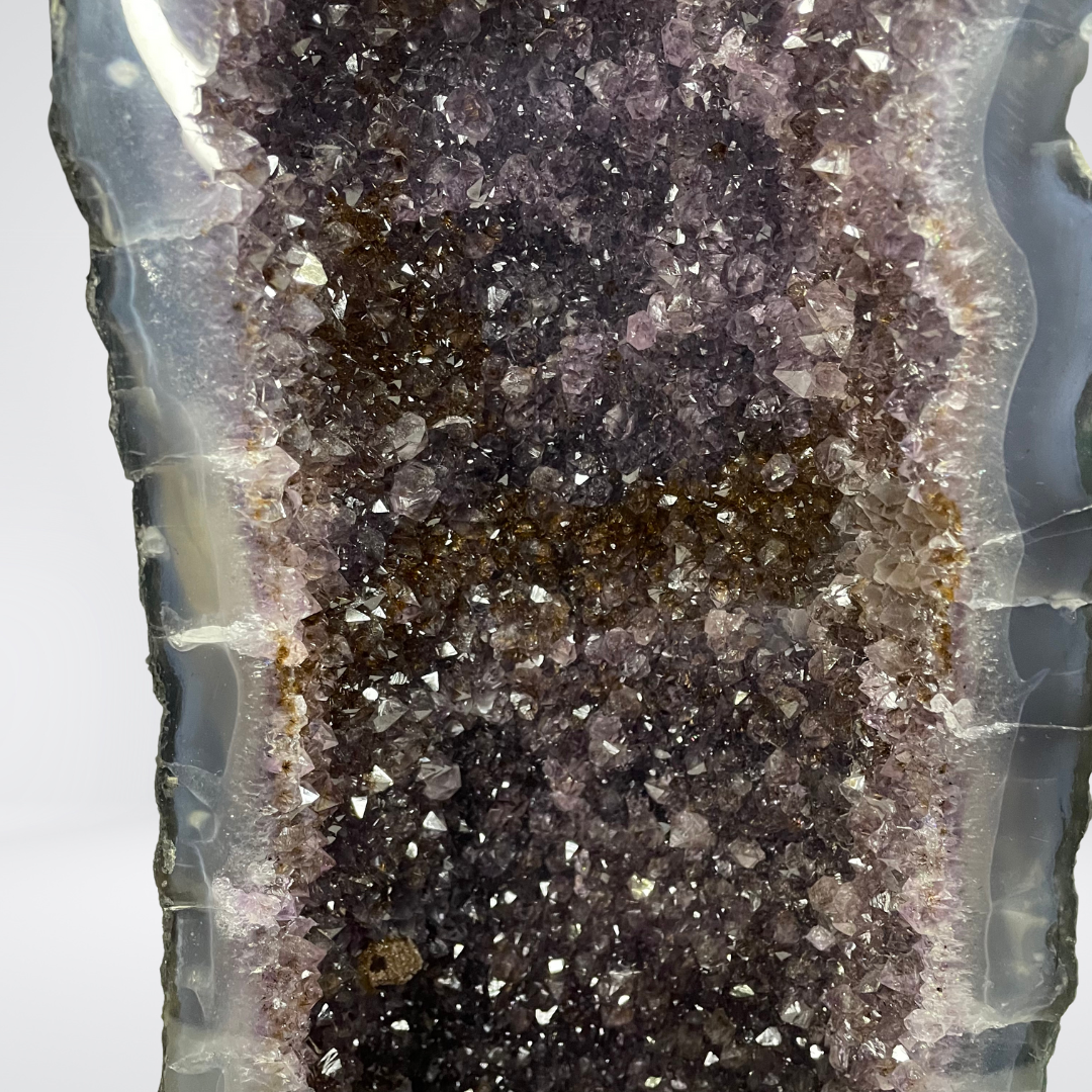 Special Natural Amethyst with Golden Rutile and Silver Particles Display Pair with Wooden Stand - 25.1kg