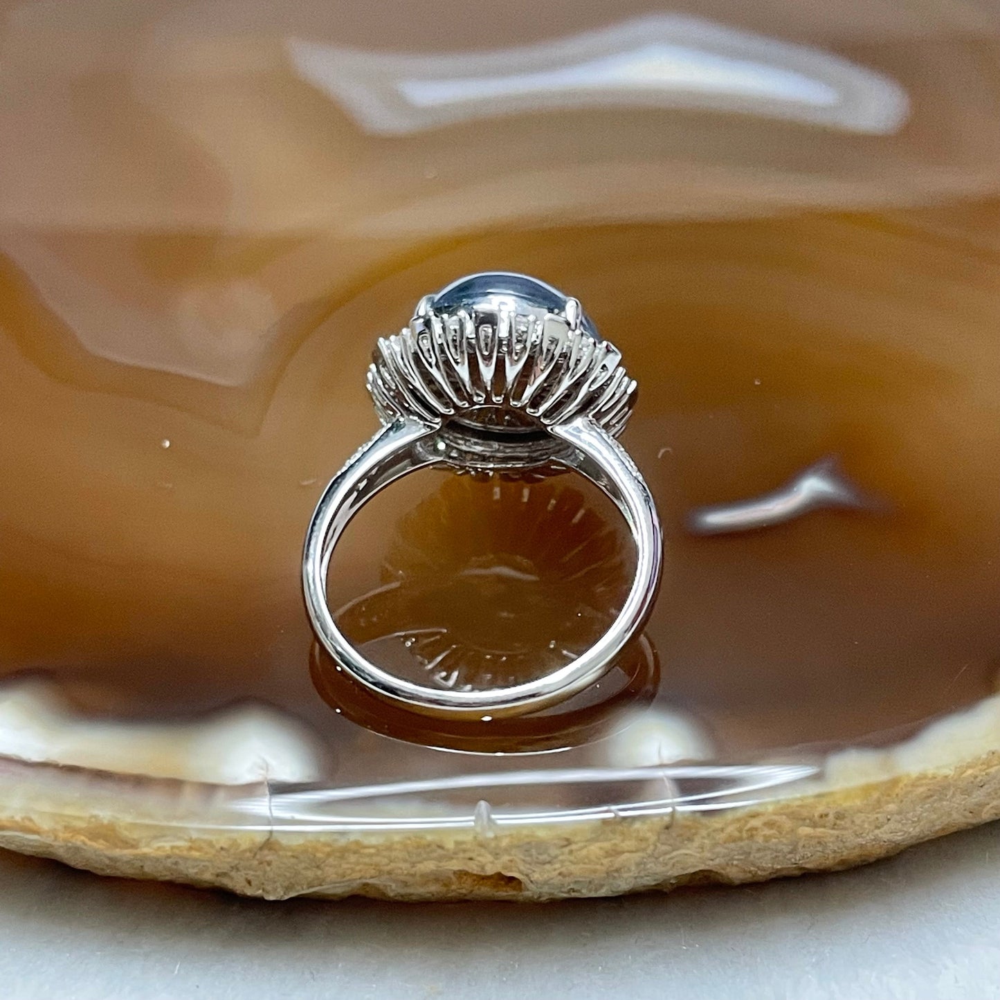 RARE Type A Semi Icy Lavender Jade Jadeite Ring 18k white gold & diamonds 4.84g Dimensions of jade: 11.6 by 11.6 by 4.2mm US 6.25 HK 14 with NGI cert
