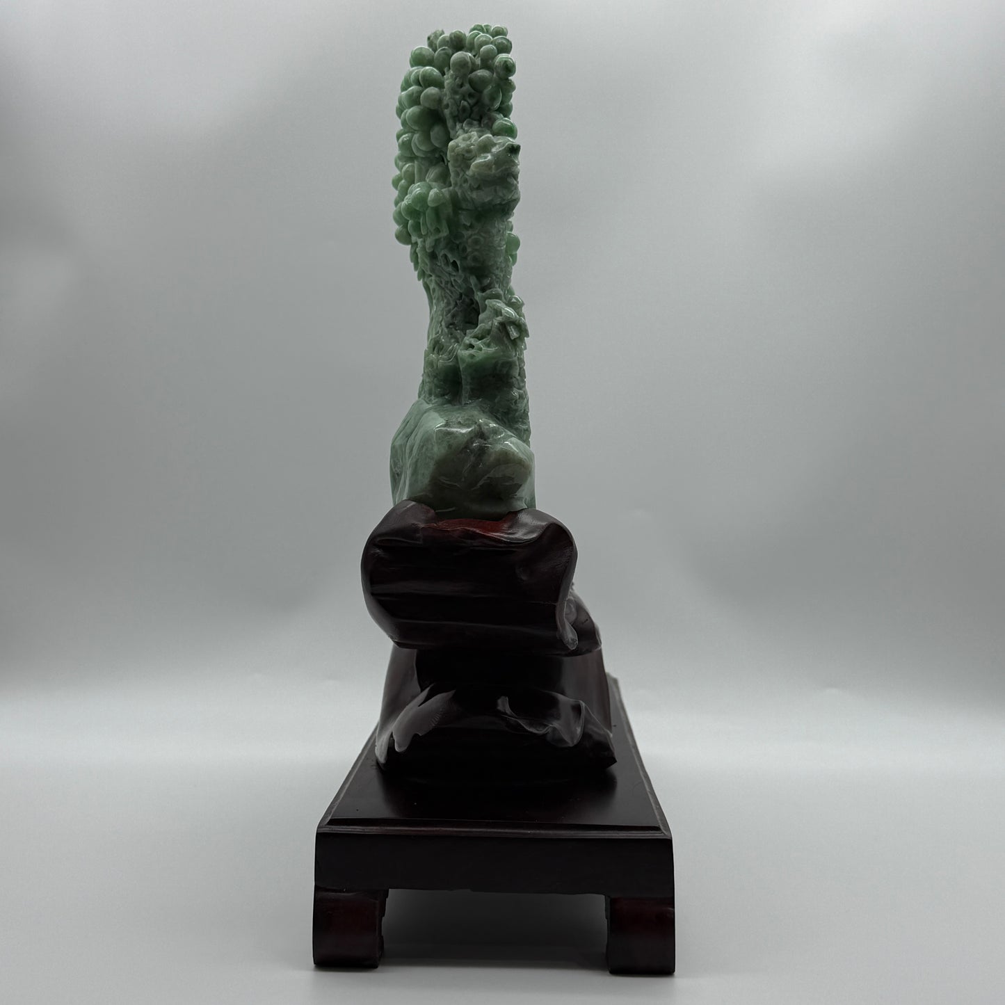 Rare Full Apple Green Buddha & Disciple Shan Shui Display 2,490g 300.0 by 230.0mm by 60.0mm with wooden stand 2,345g Total 4,835g 350.0 by 350.0 by 120.0mm