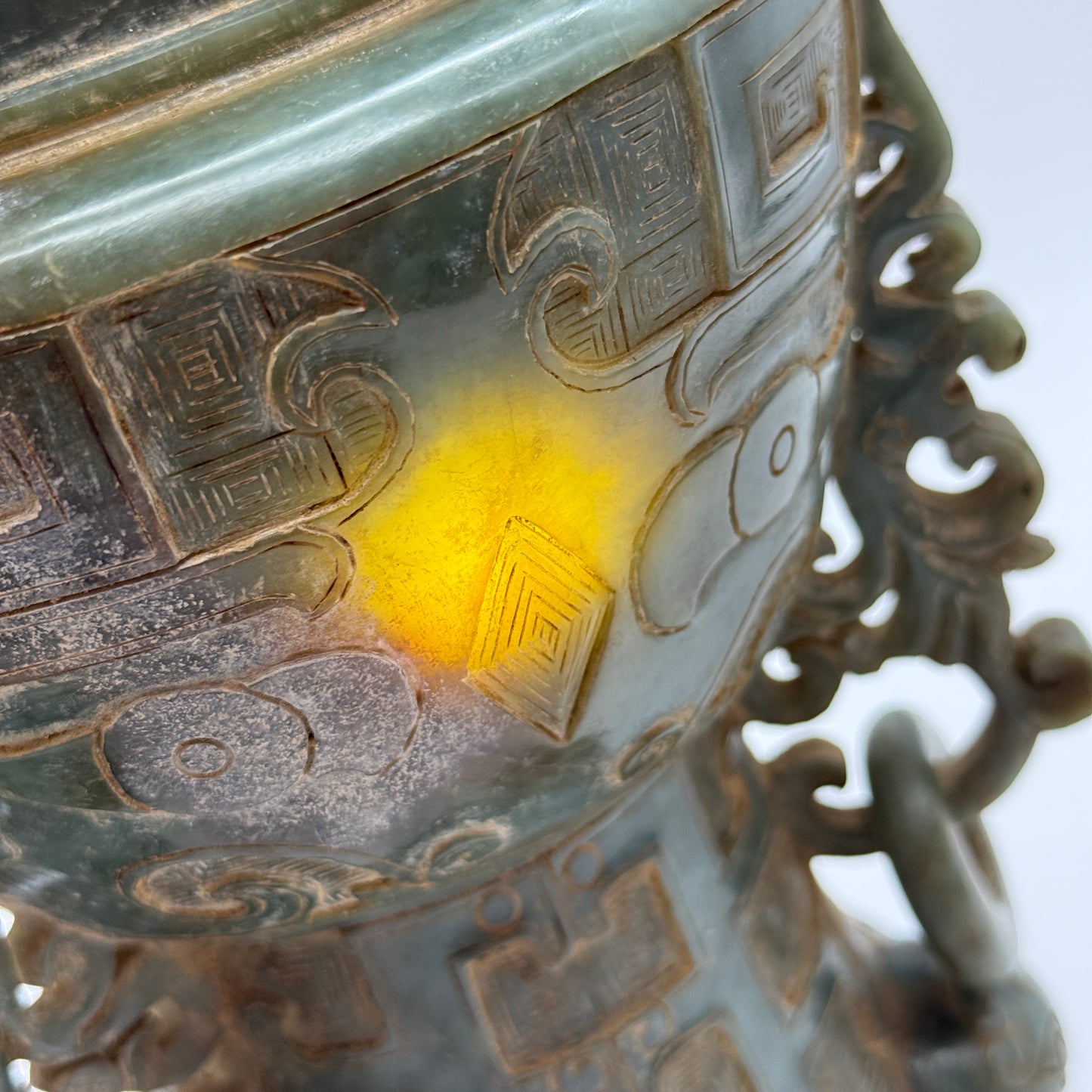 Rare Antique Natural Green with Brown Patches Nephrite Pixiu Vase 3,113.3g 148.0 by 160.0 by 335.0mm