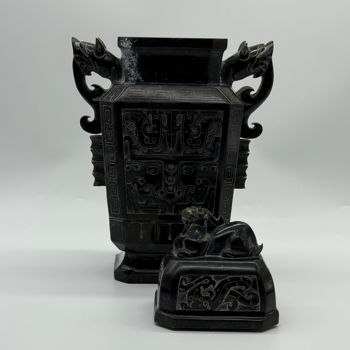 Rare Antique Natural Dark Green Nephrite Pixiu Vase 1,882.7g 170.0 by 100.0 by 280.0mm