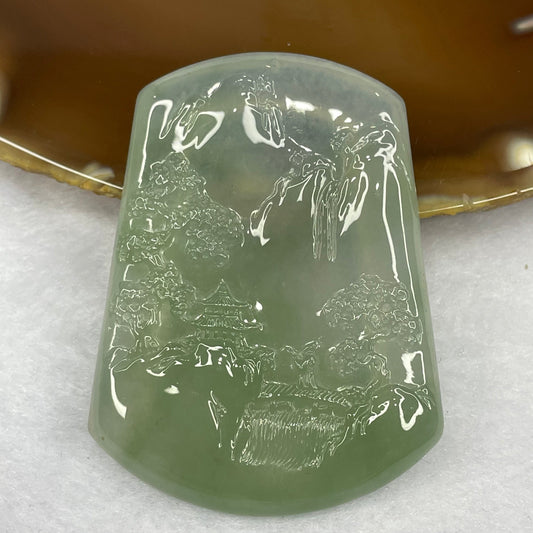 Grand Master Certified High Icy Type A Green Jadeite Shan Shui Pendant 23.48g 53.2 by 40.0 by 5.2mm