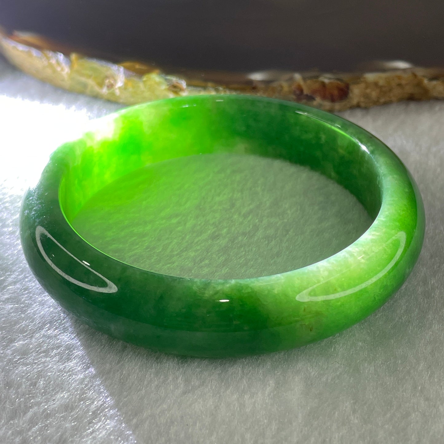 Type A Natural Old Mine Spicy Green Jadeite Bangle 58.28g Inner Diameter 57.5mm 13.4 by 8.0mm (Very Slight External Line)