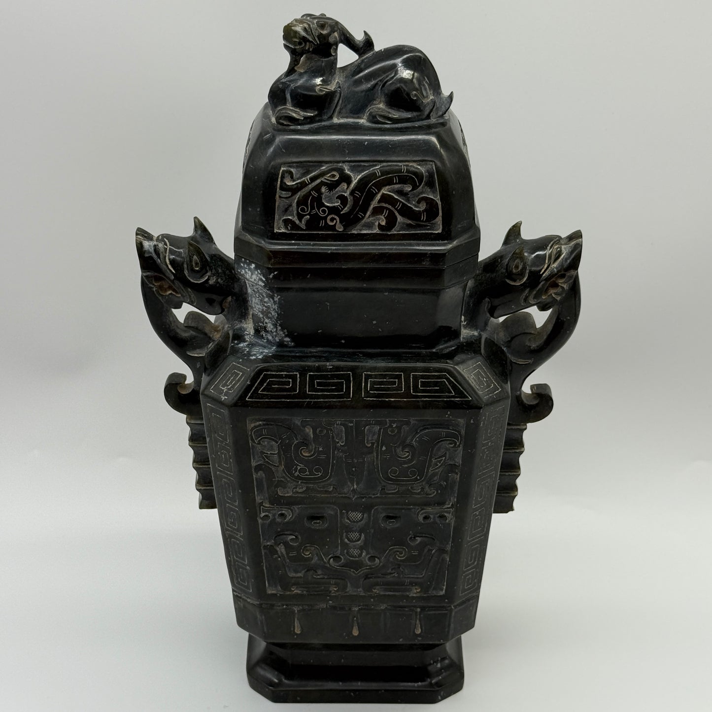 Rare Antique Natural Dark Green Nephrite Pixiu Vase 1,882.7g 170.0 by 100.0 by 280.0mm