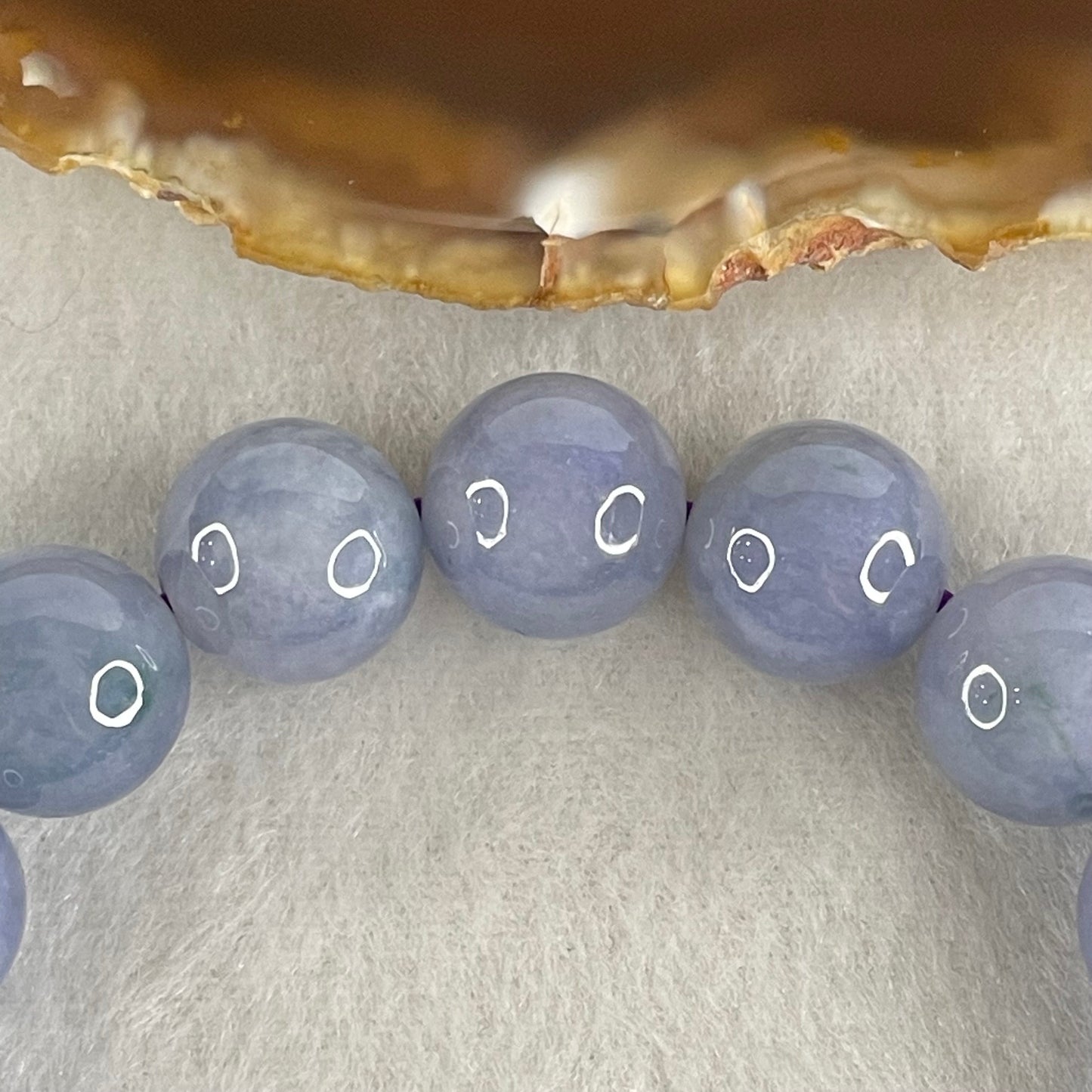 Rare High End Type A Myanmar Burmese Intense Deep Lavender Jade Jadeite Bracelet with NGI Cert - 63.76g 13.6mm/bead 16 beads