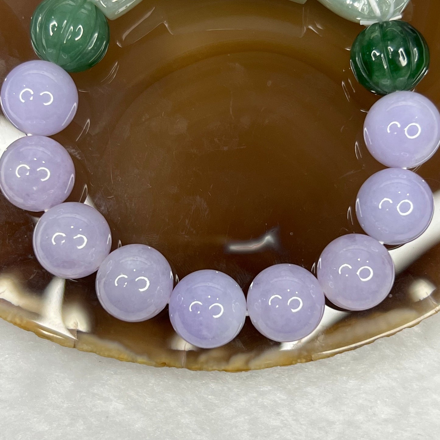 High End Type A Lavender and Green Jadeite Bracelet with Semi Icy Dragon and Pixiu Ruyi Charm 72.82g 13.4mm 11 Beads Charm Dimensions 63.3 by 14.3 by 18.4