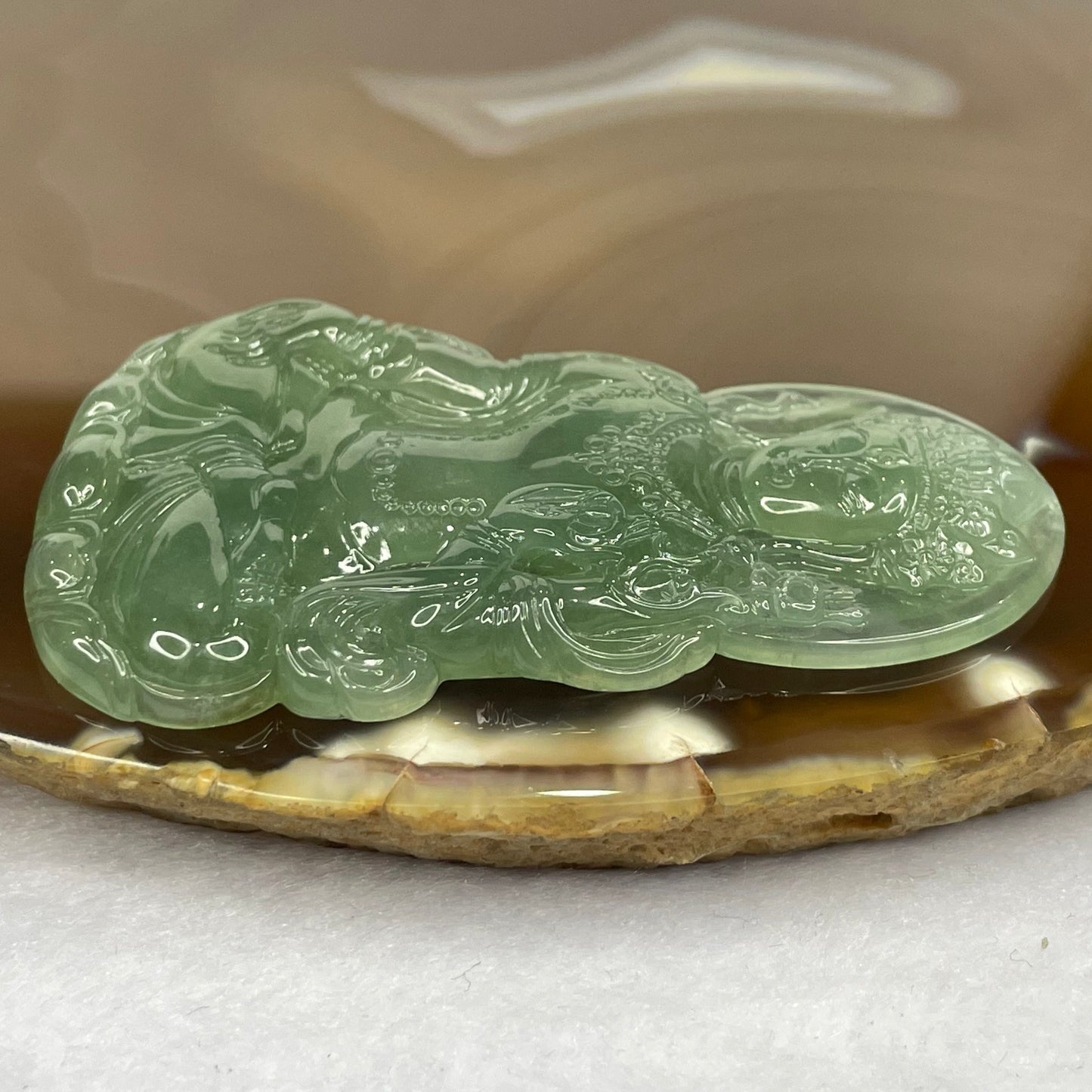 HIGH QUALITY Type A High Icy Green Tibetan Bodhisattva Jade Jadeite Pendant - 23.78g 63.0 by 38.7 by 5.7mm