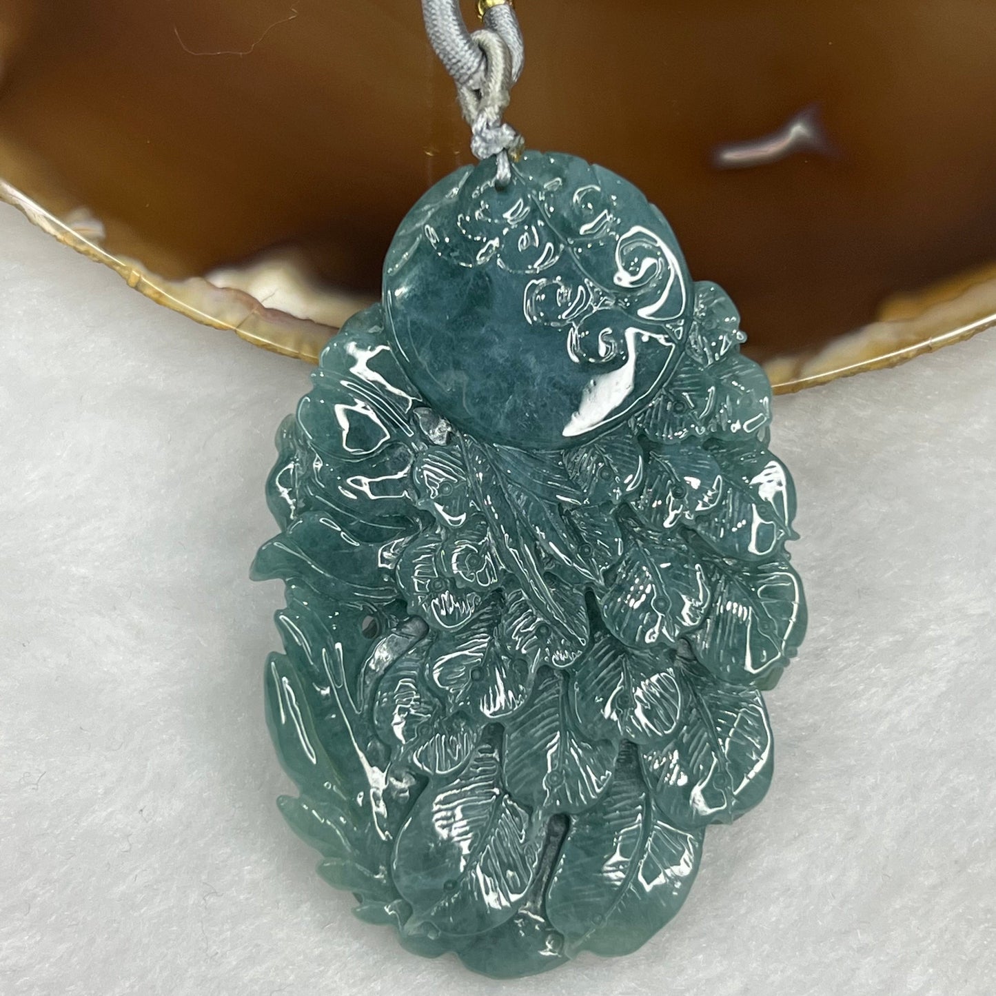 Type A RARE INTENSE Blue Jade Jadeite Phoenix Pendant 51.58g 66.4 by 45.7 by 9.9 mm Inner Diameter 53.4mm
