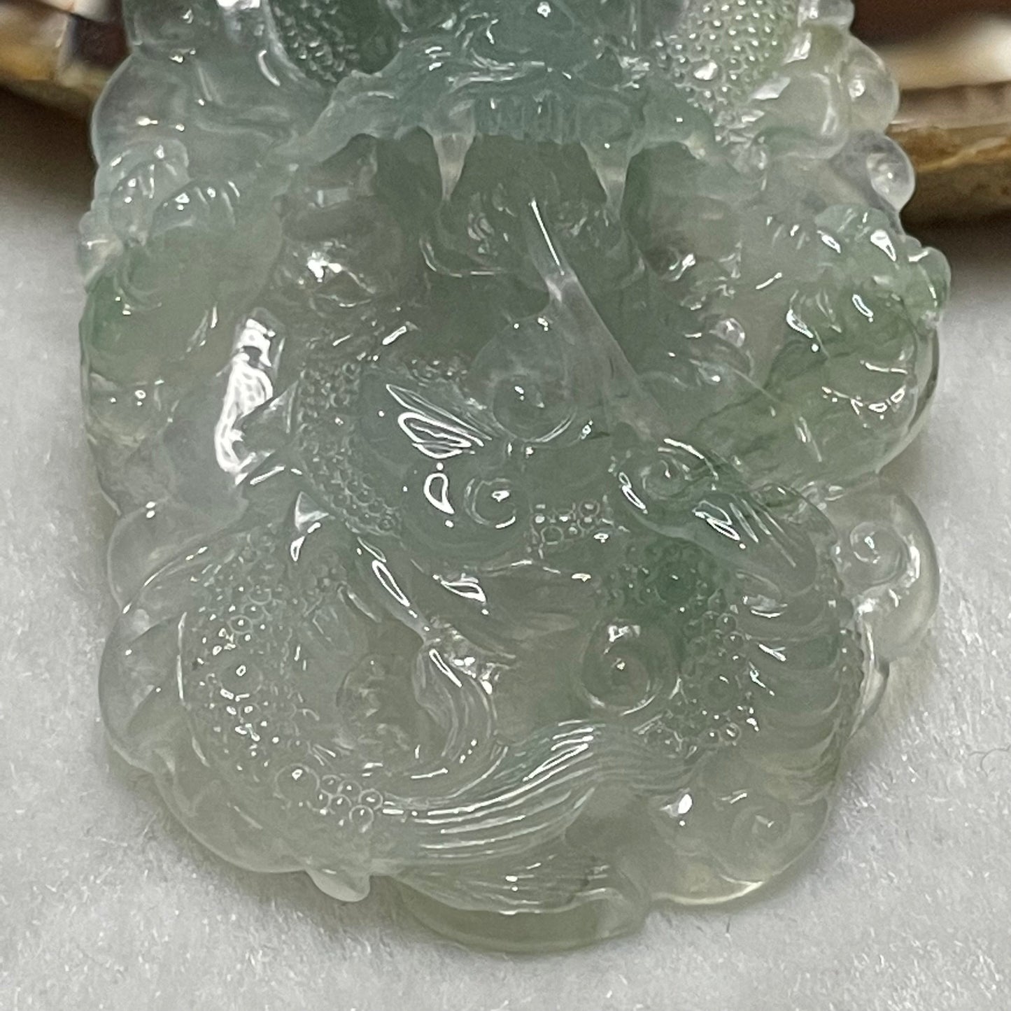 Rare Type A Icy Green Jade Jadeite Wealth Prosperity Dragon Pendant 35.02g 71.1 by 40.0 by 14.1mm