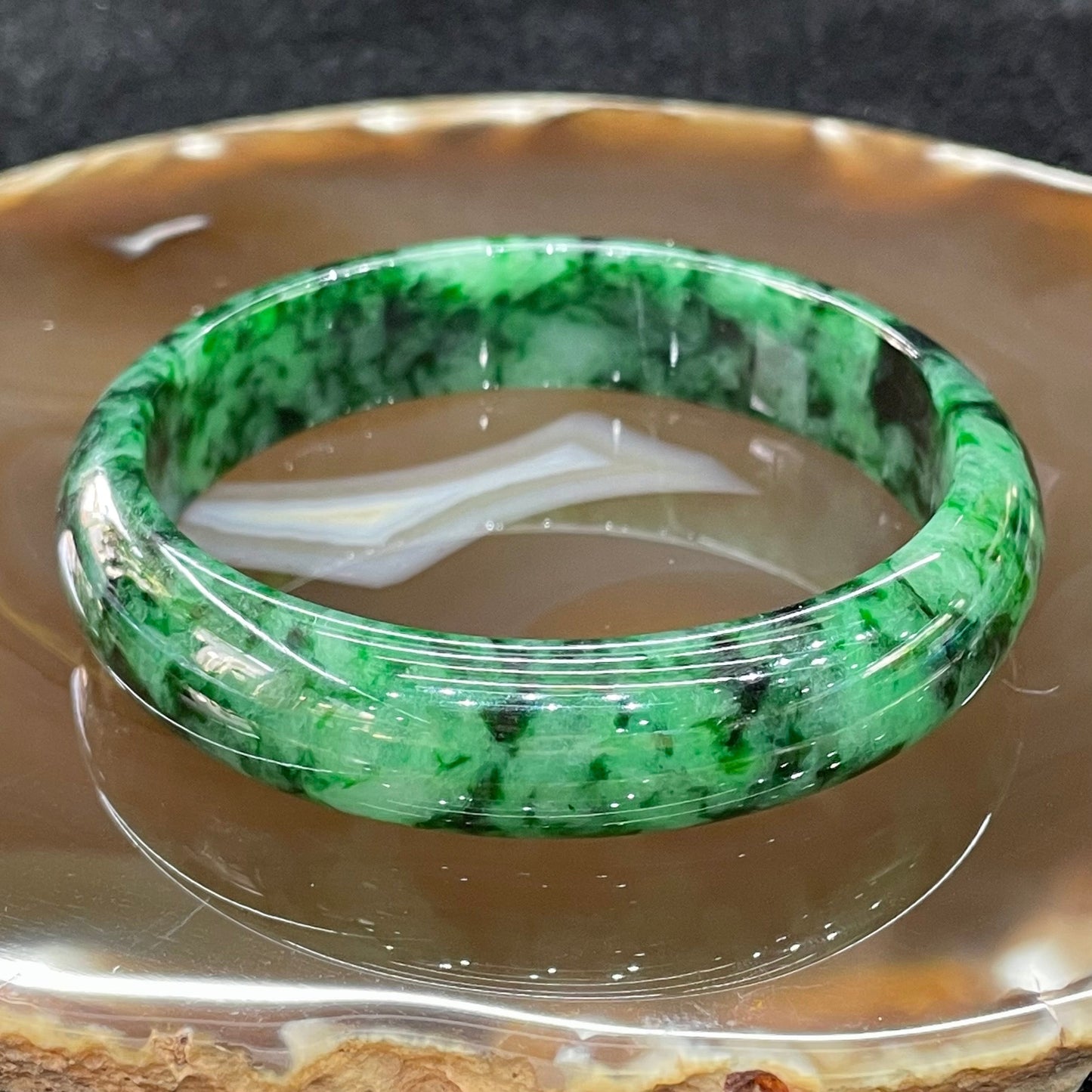 Type A Burmese Jade Jadeite Intense Green Bangle - 46.92g inner Diameter 57.2mm thickness 13.4mm
