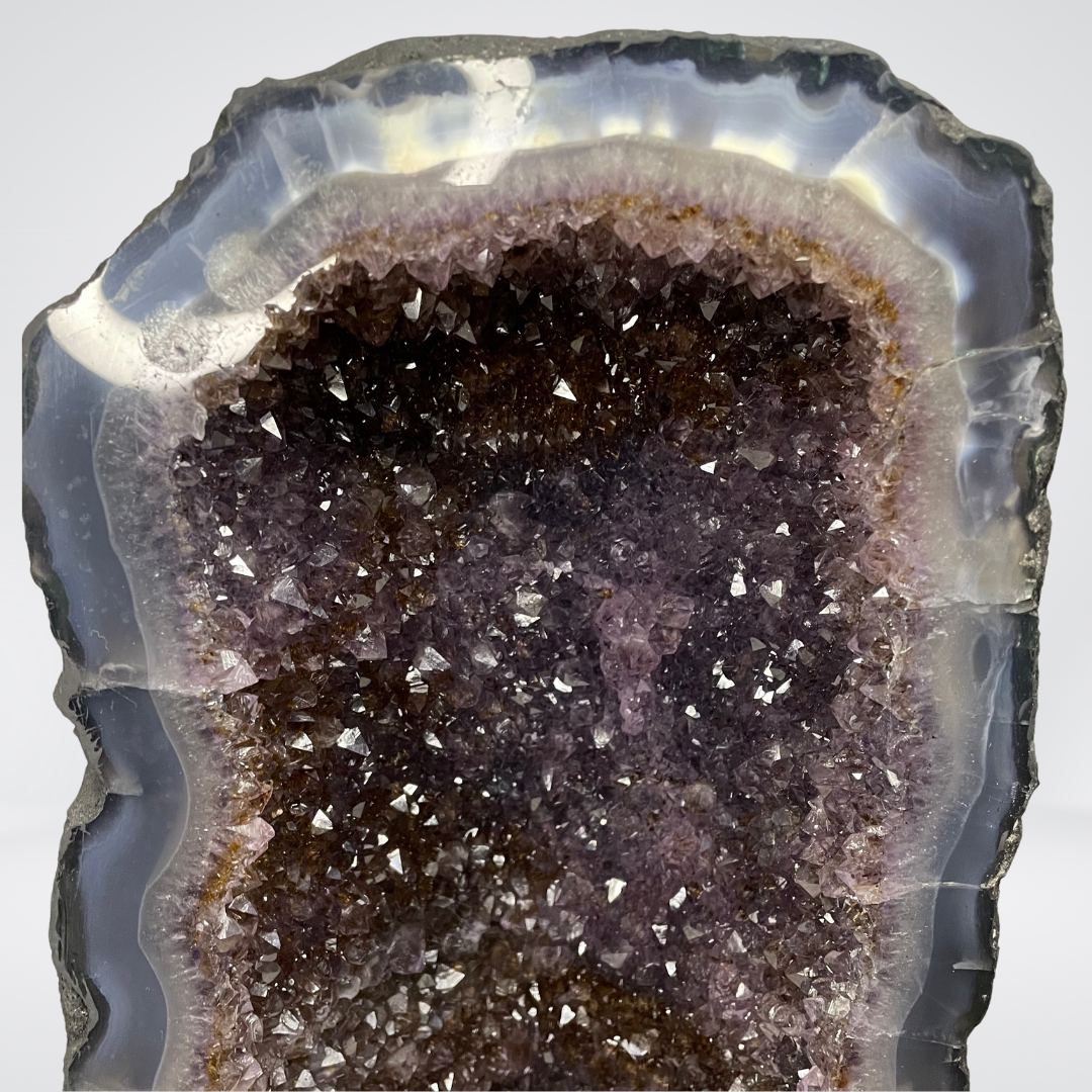 Special Natural Amethyst with Golden Rutile and Silver Particles Display Pair with Wooden Stand - 25.1kg