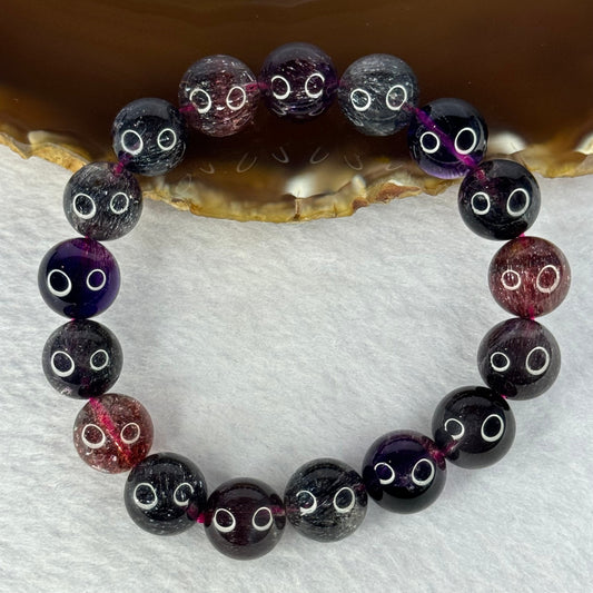 Super Rare Triple Excellence Grade Natural Transparent Dark Blackcurrant Super 7 Beads Bracelet 超级罕见三重卓越级透明深天然黑加仑超级七珠手链 43.49g 18cm 12.5mm 17 Beads