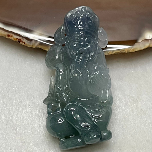 18K Gold Rare Type A Blueish Green with Lavender Jadeite Cai Sheng Ye Pendant for Ultimate Wealth with NGI Cert - 30.9g 59.0 by 28.9 by 12.8mm