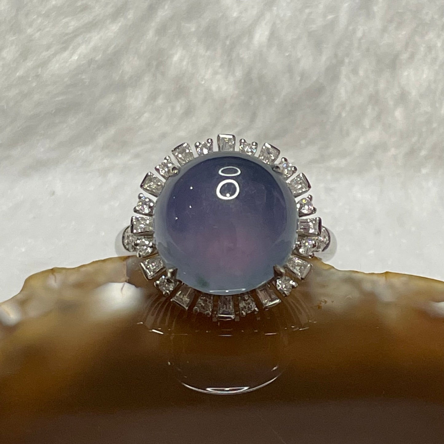 RARE Type A Semi Icy Lavender Jade Jadeite Ring 18k white gold & diamonds 4.84g Dimensions of jade: 11.6 by 11.6 by 4.2mm US 6.25 HK 14 with NGI cert