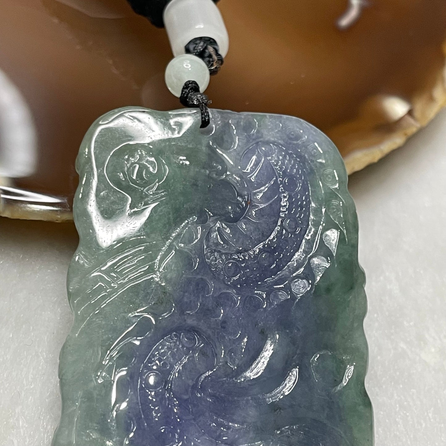 Rare Type A Intense Lavender & Green Jade Jadeite Dragon 50.78g 59.0 by 40.4 by 10.0mm
