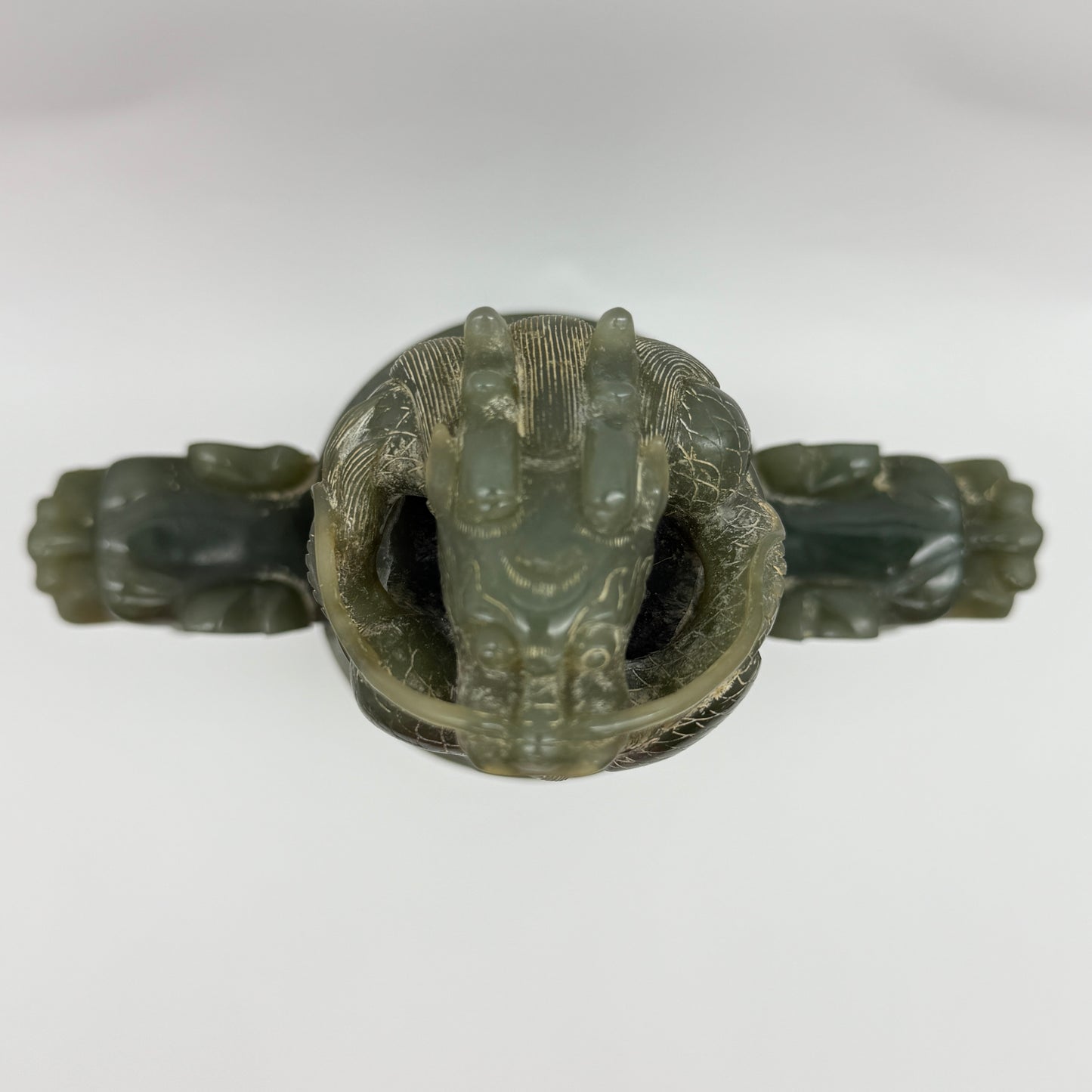 Rare Antique Natural Green Nephrite Vase with Double Dragon Display 2,035.4g 162.0 by 90.0 by 315.0m