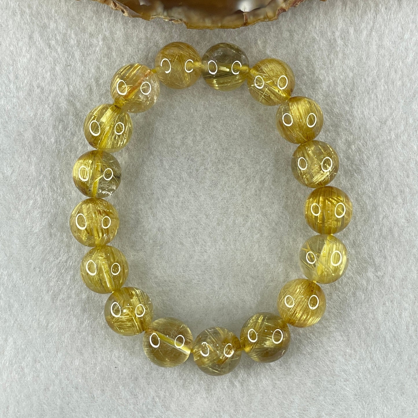 High Quality Golden Rutilated Quartz Beads Bracelet 47.61g 17cm 12.9mm 17Beads