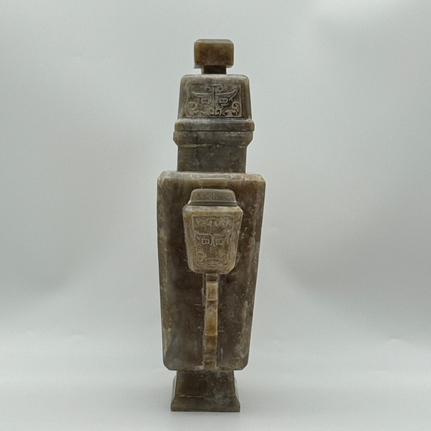 Rare Antique Natural Grey with Yellow White Patches Nephrite Double Pixiu Vase 3,014.3g 225.0 by 83.0 by 280.0mm