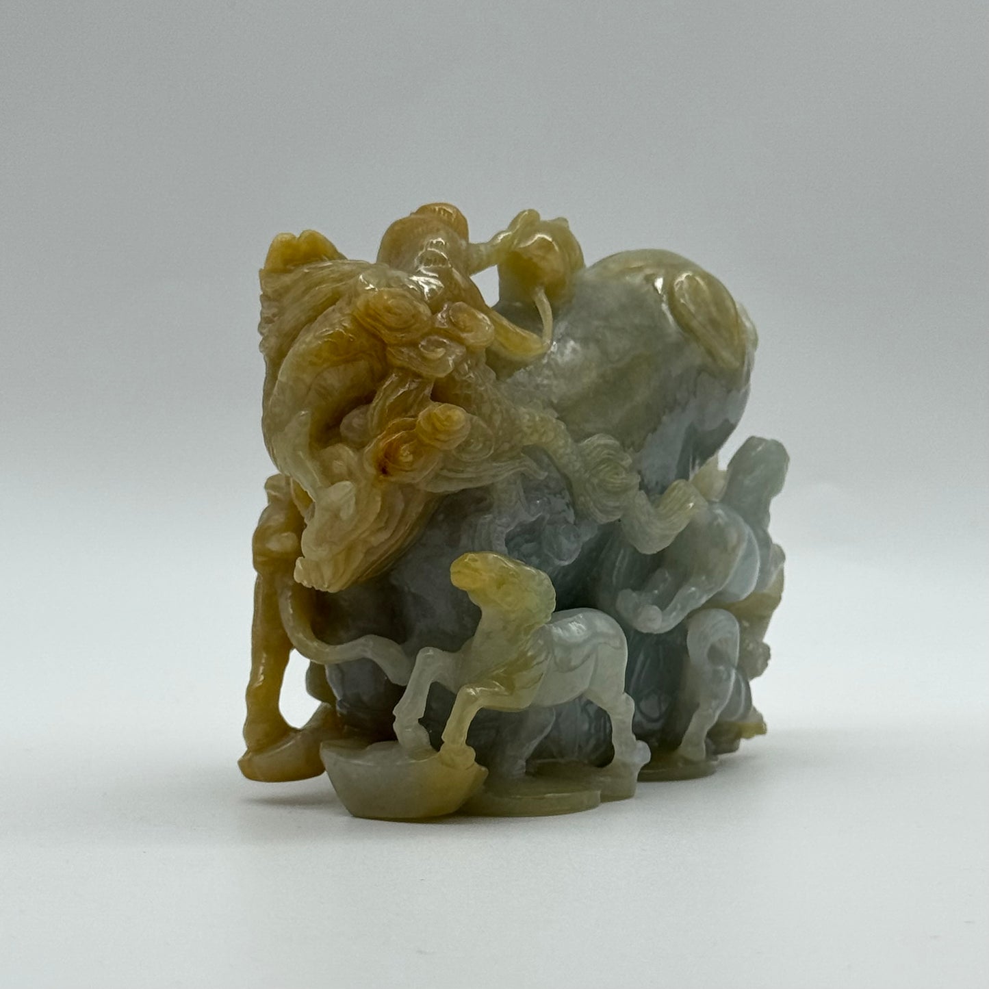 Rare Antique Natural 12 Zodiac 3 colour Jade Jadeite 729.0g 126.5 by 68.5 by 83.9mm