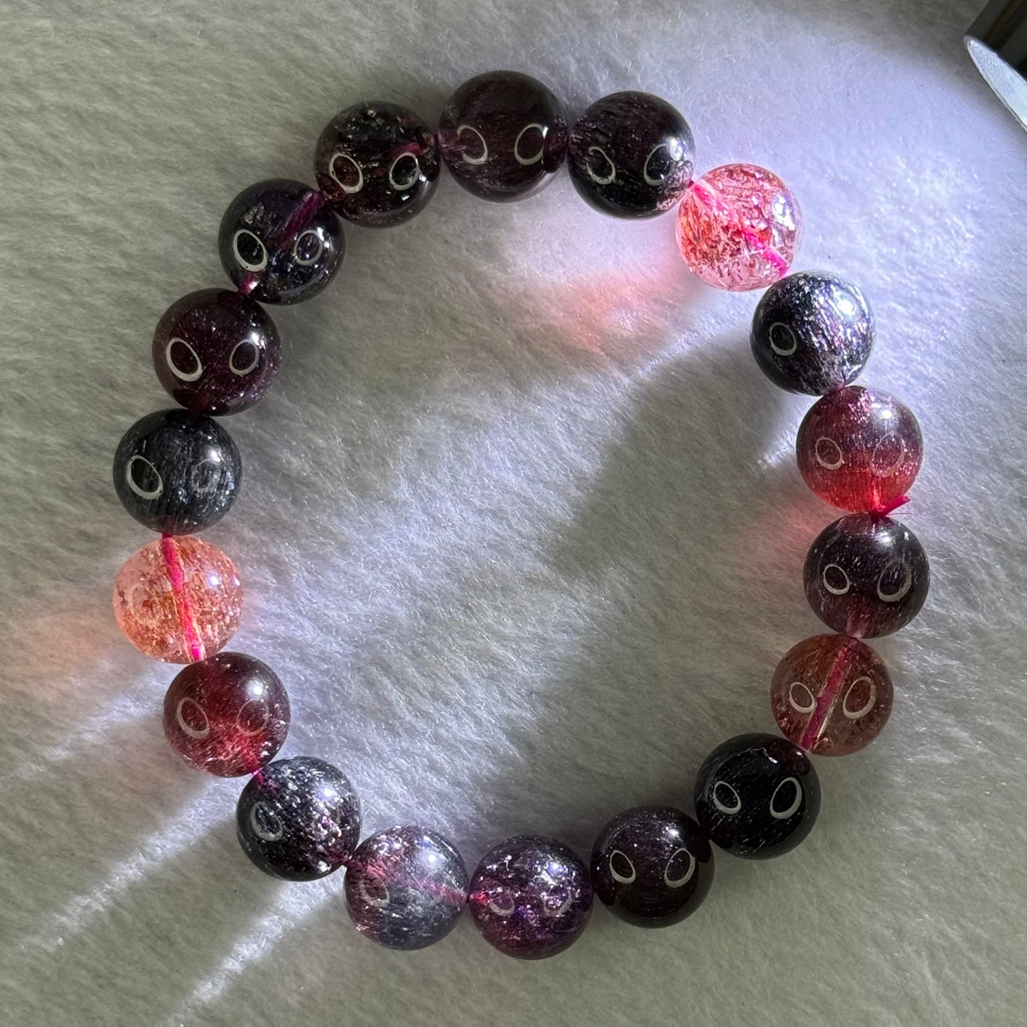 Super Rare Triple Excellence Grade Natural Transparent Dark Blackcurrant Super 7 Beads Bracelet 超级罕见三重卓越级透明深天然黑加仑超级七珠手链 40.12g 18cm 11.9mm 18 Beads