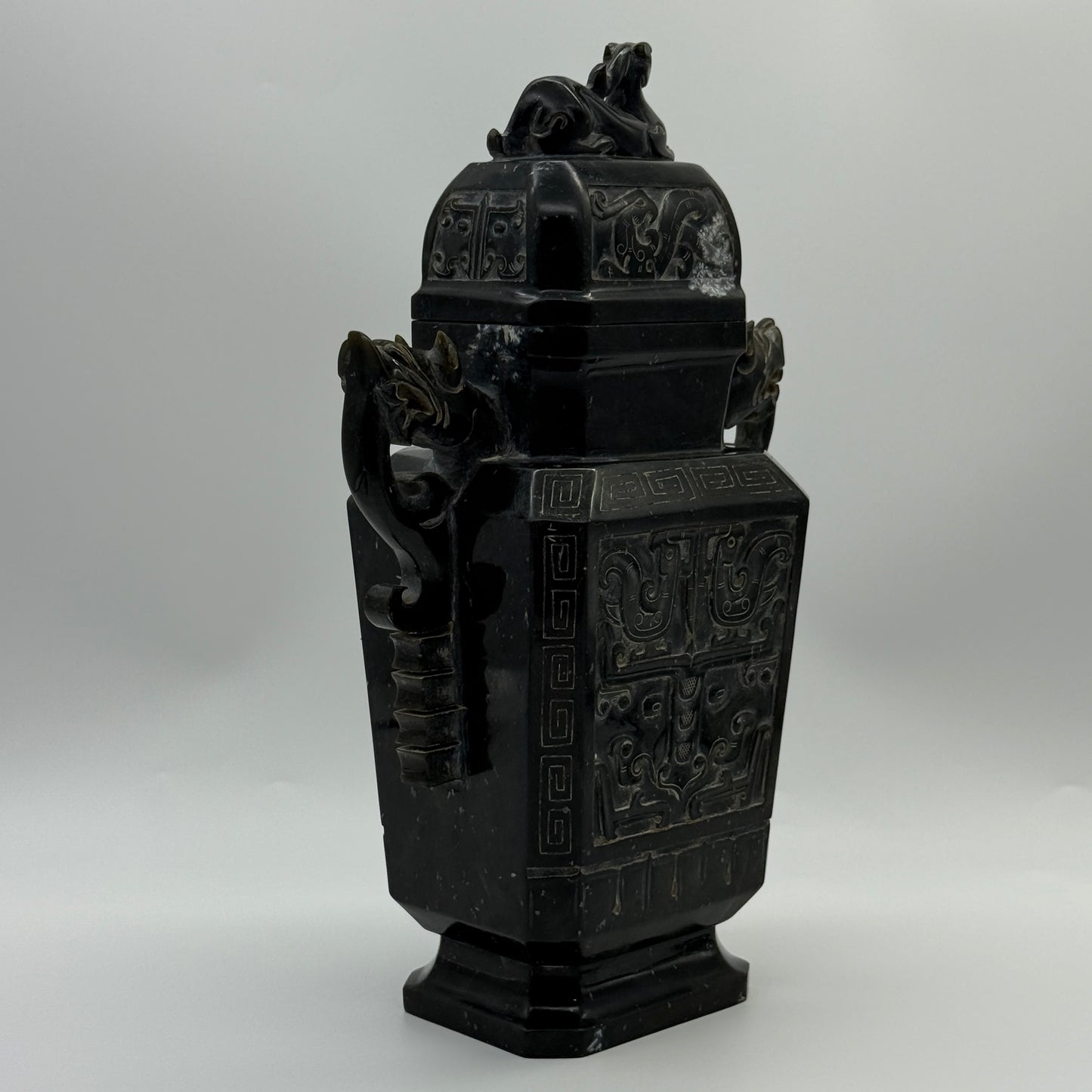 Rare Antique Natural Dark Green Nephrite Pixiu Vase 1,882.7g 170.0 by 100.0 by 280.0mm