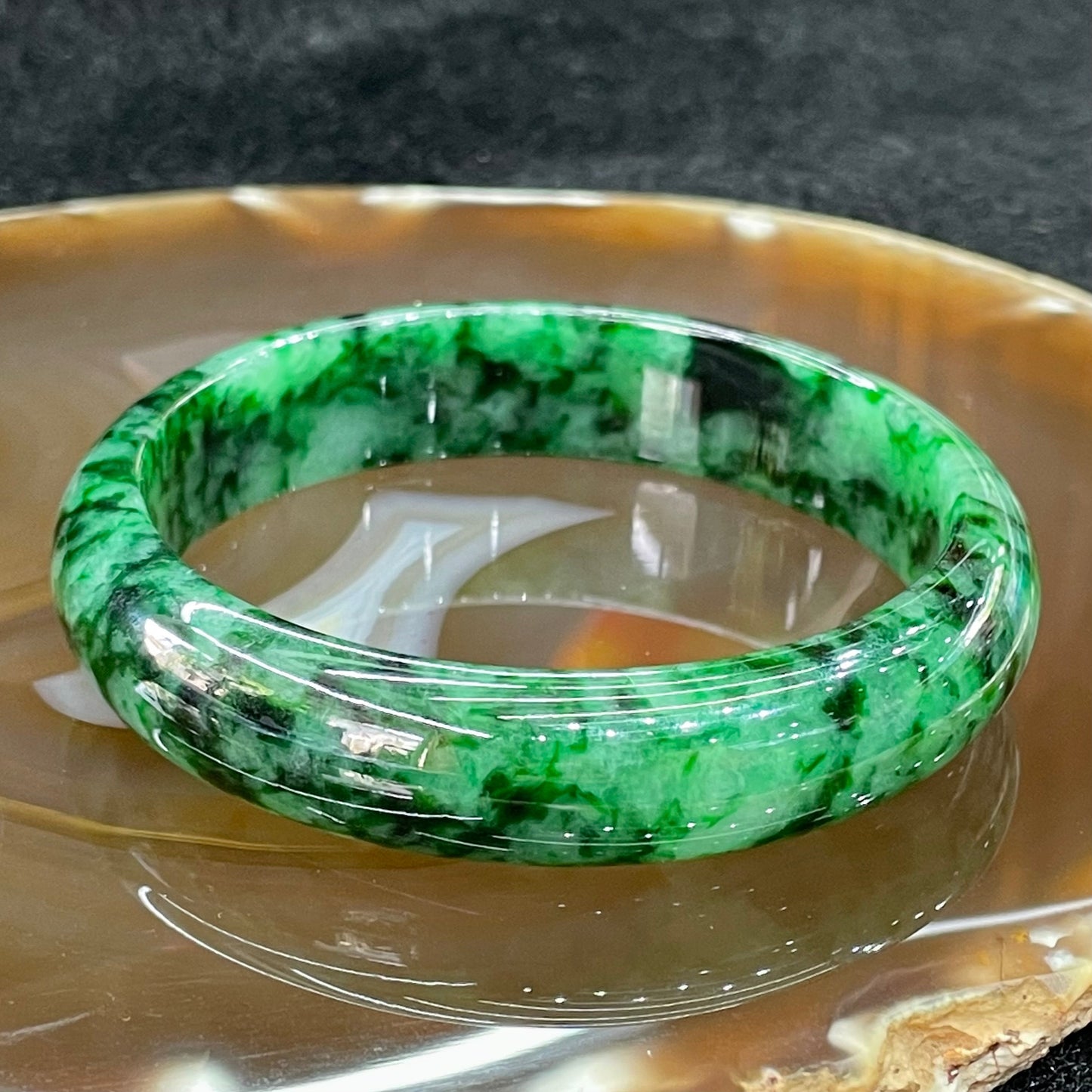 Type A Burmese Jade Jadeite Intense Green Bangle - 46.92g inner Diameter 57.2mm thickness 13.4mm