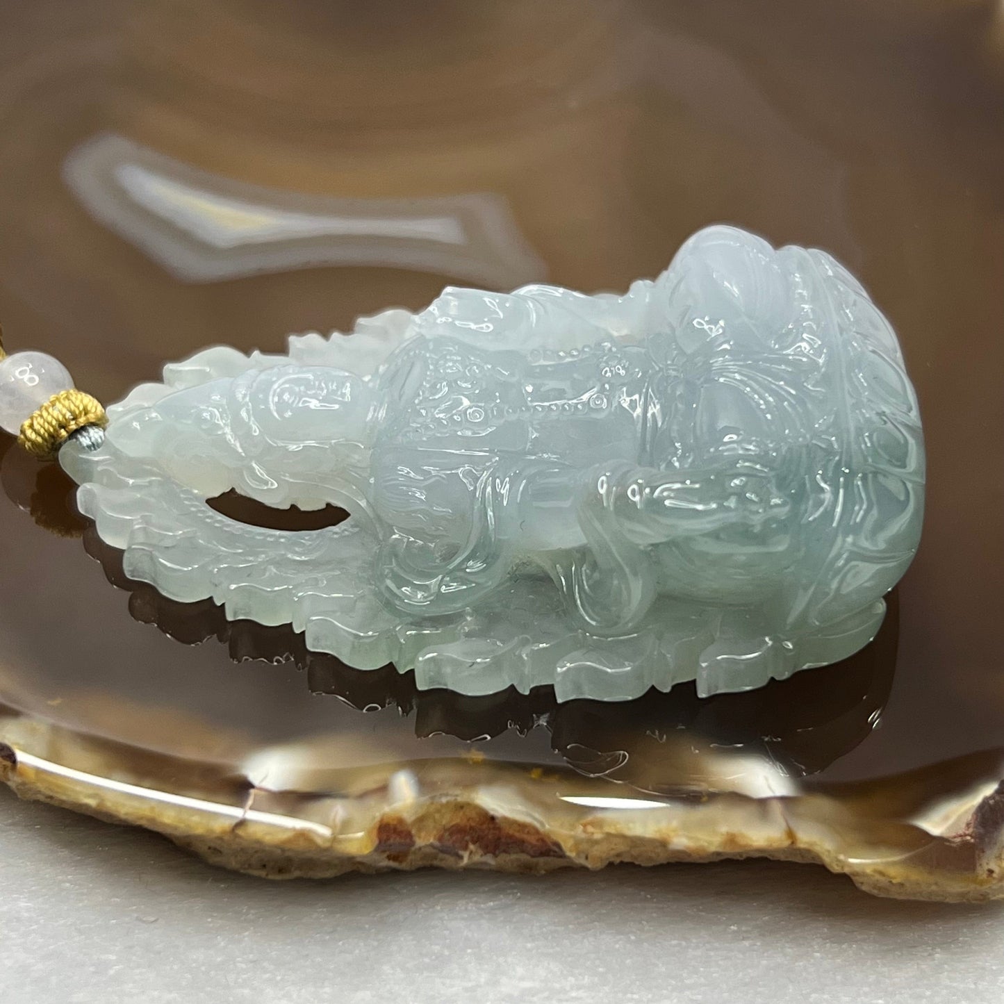 Rare Great Grand Master Icy Blue Green Jadeite Guan Yin 59.41g 65.1 by 45.6 by 15.5 mm