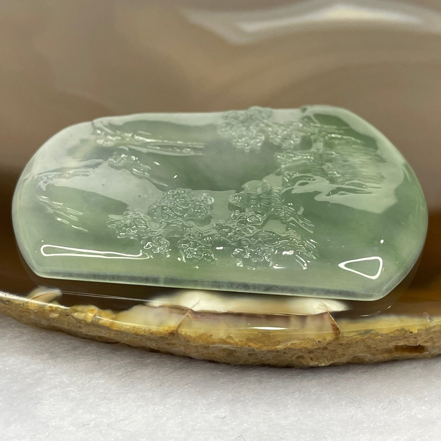 Grand Master Certified High Icy Type A Green Jadeite Shan Shui Pendant 23.48g 53.2 by 40.0 by 5.2mm