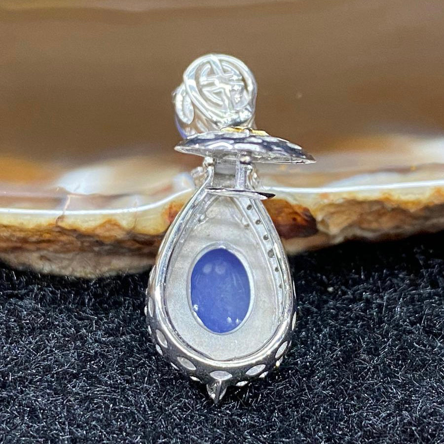 Rare High end Type A Burmese Lavender Jade Jadeite Pendant 18k white gold & diamonds with NGI Cert - 5.23g 31.7 by 12.2 by 9.4mm