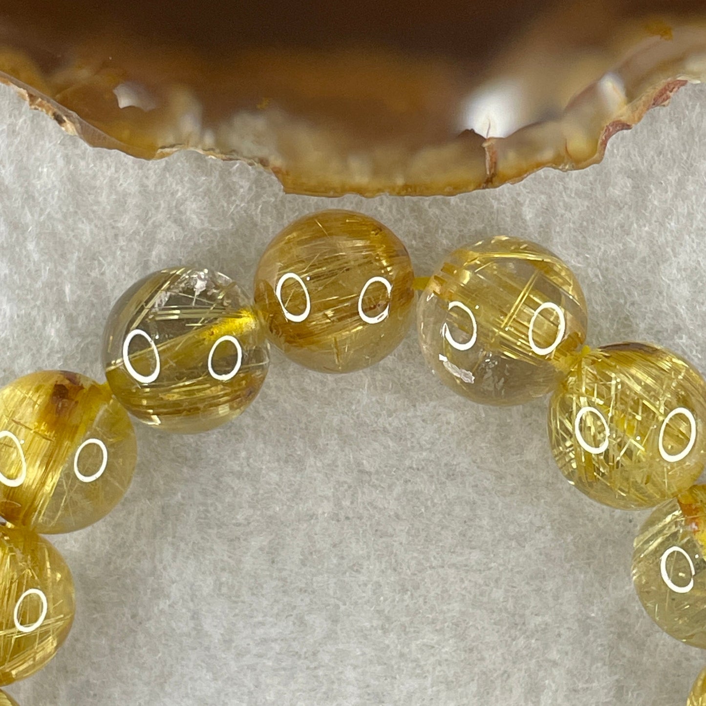 High Quality Golden Rutilated Quartz Beads Bracelet 47.61g 17cm 12.9mm 17Beads