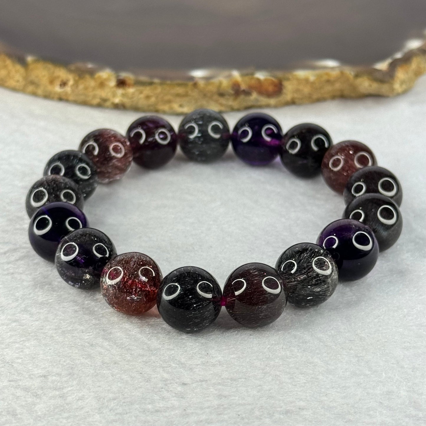 Super Rare Triple Excellence Grade Natural Transparent Dark Blackcurrant Super 7 Beads Bracelet 超级罕见三重卓越级透明深天然黑加仑超级七珠手链 43.49g 18cm 12.5mm 17 Beads