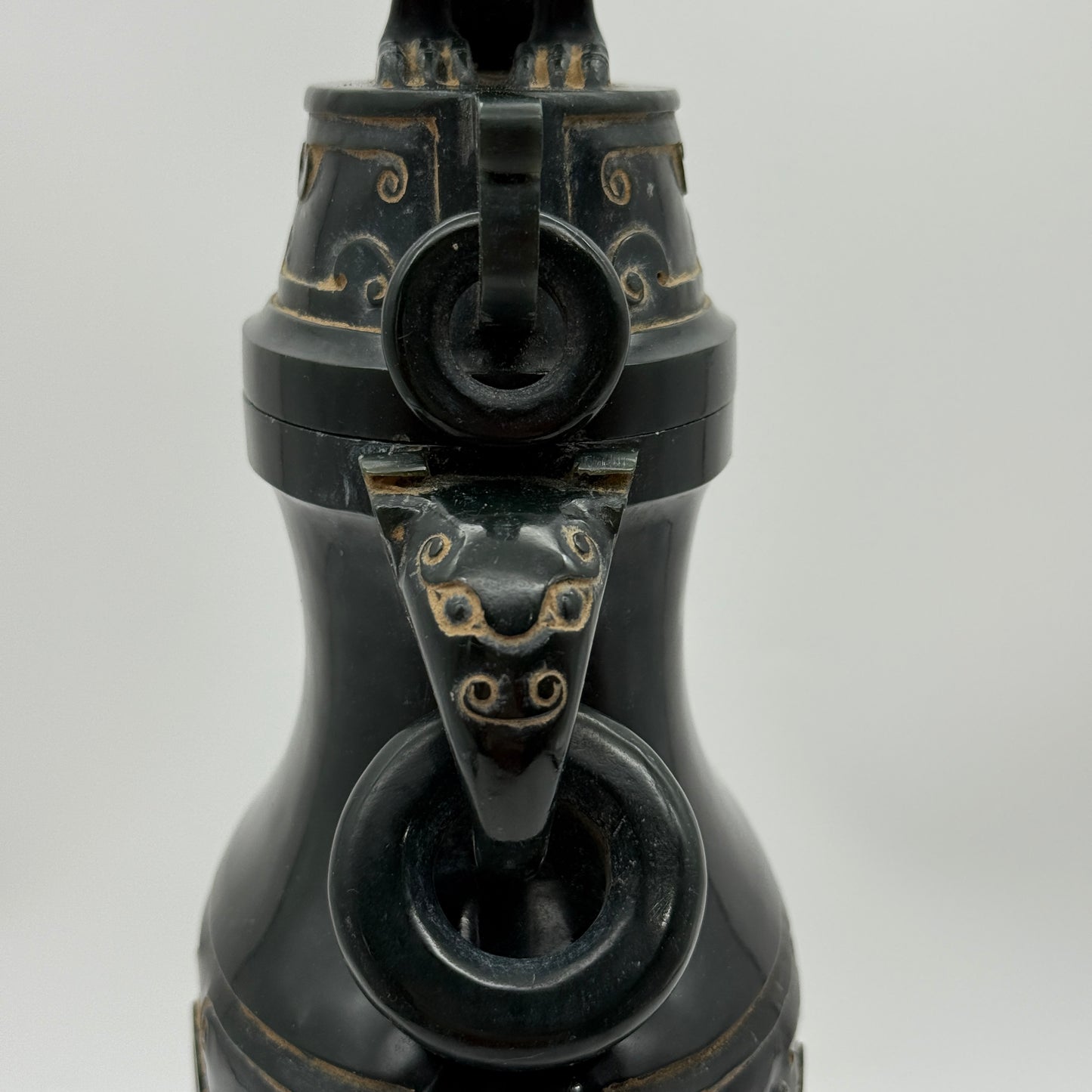 Rare Antique Natural Dark Green Nephrite Dragon Phoenix Bird Vase 2,047.6g 145.0 by 90.0 by 360.0mm