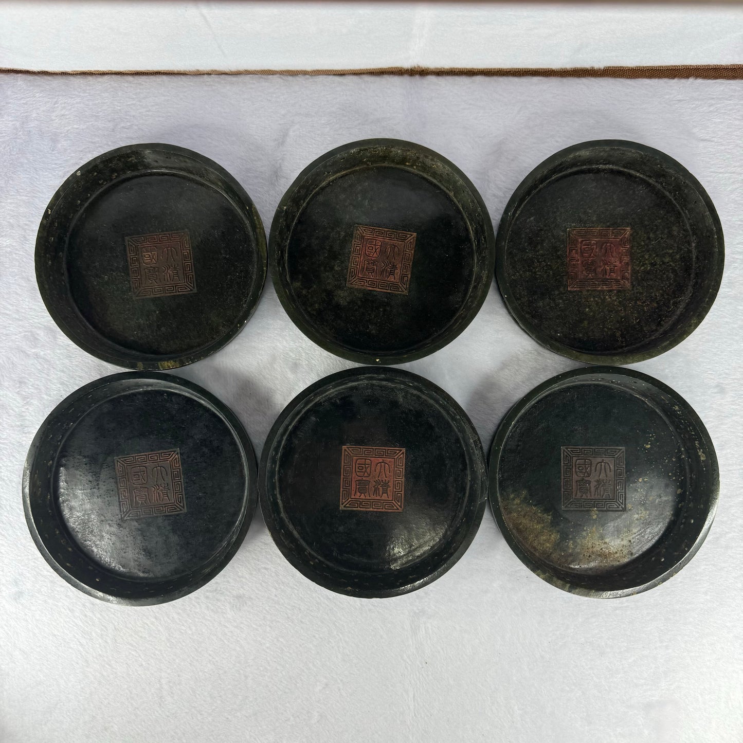 Super Rare Natural Nephrite Seal Set of 6 Double Dragons Seal with Flowers total weight 12,245.5g each about 2,060.7g 108.1 by 108.1 by 83.8mm