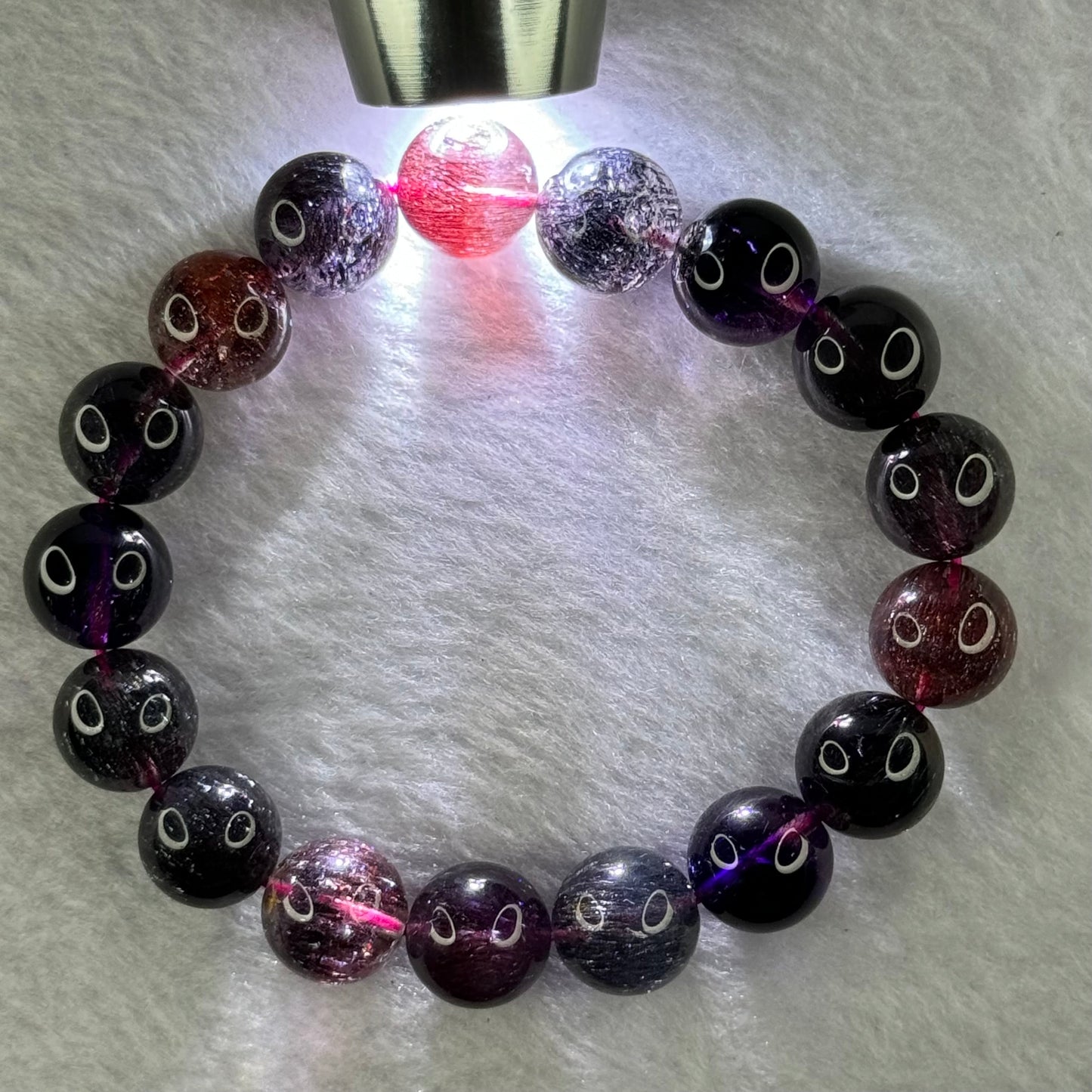 Super Rare Triple Excellence Grade Natural Transparent Dark Blackcurrant Super 7 Beads Bracelet 超级罕见三重卓越级透明深天然黑加仑超级七珠手链 43.49g 18cm 12.5mm 17 Beads