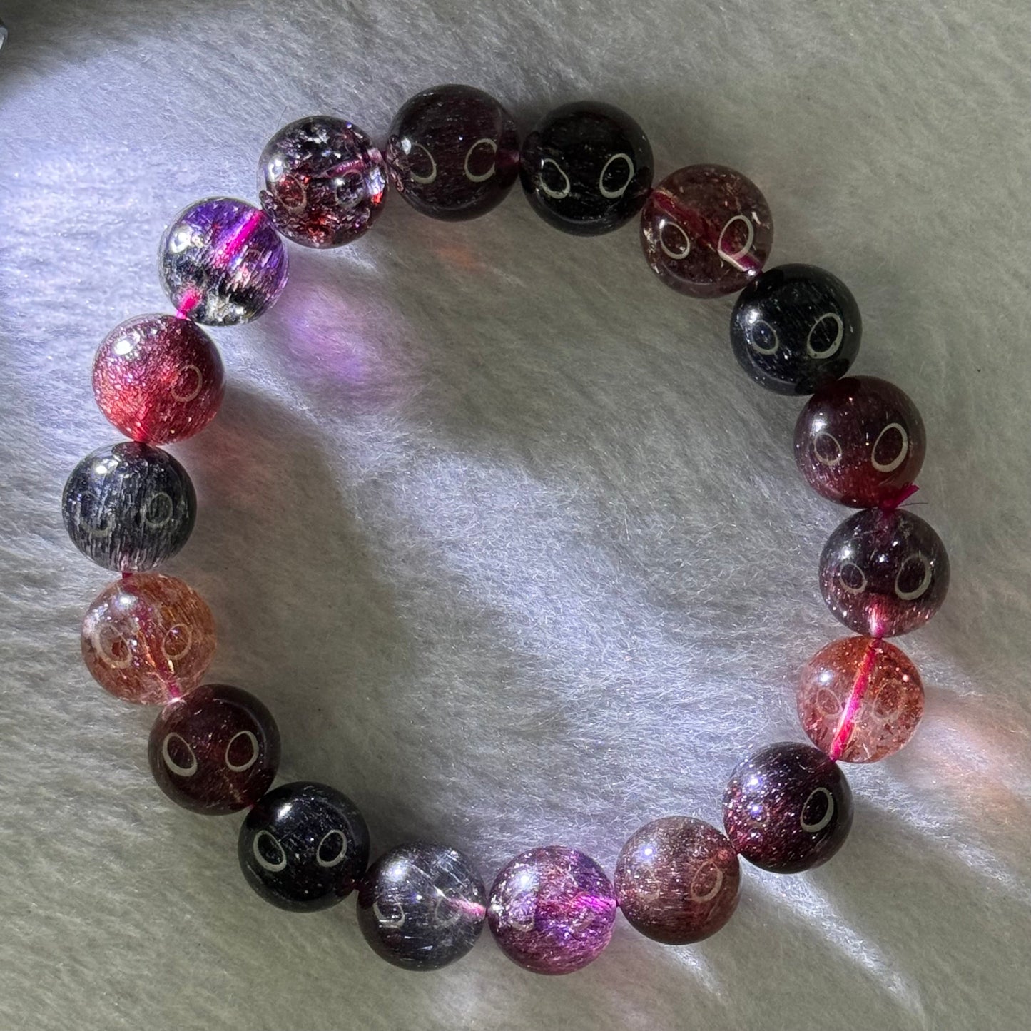 Super Rare Triple Excellence Grade Natural Transparent Dark Blackcurrant Super 7 Beads Bracelet 超级罕见三重卓越级透明深天然黑加仑超级七珠手链 40.12g 18cm 11.9mm 18 Beads