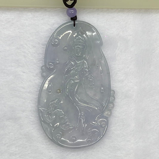 High End Type A Burmese Icy Lavender Jade Jadeite Feng Shui Guan Yin Religion Pendant 39.76g 78.4mm by 47.5 mm by 4.6 mm