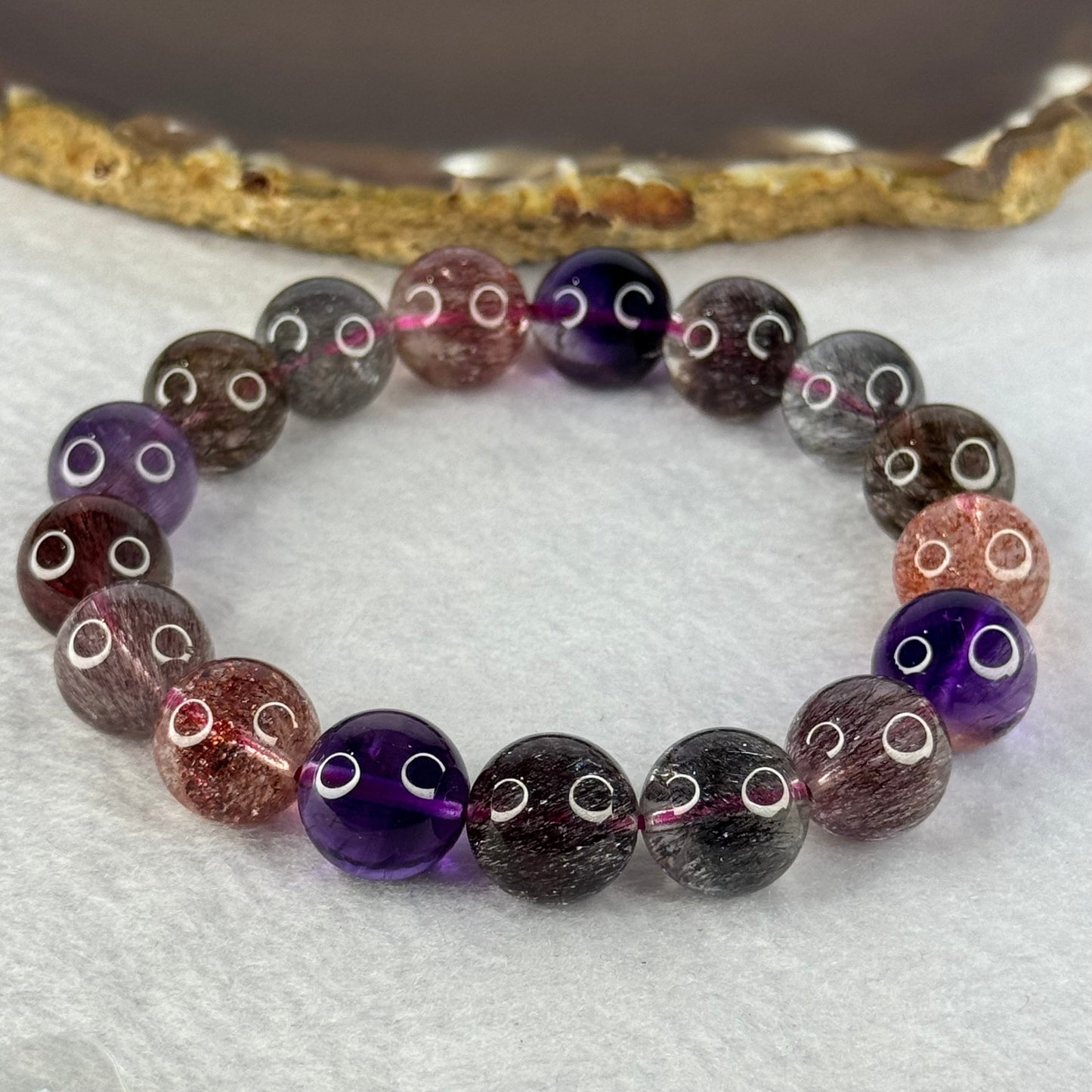 Superior Grade Natural Transparent Blackcurrant Super 7 Beads Bracelet 特级透明天然黑加仑超级七珠手链 43.28g 18cm 12.3mm 17 Beads