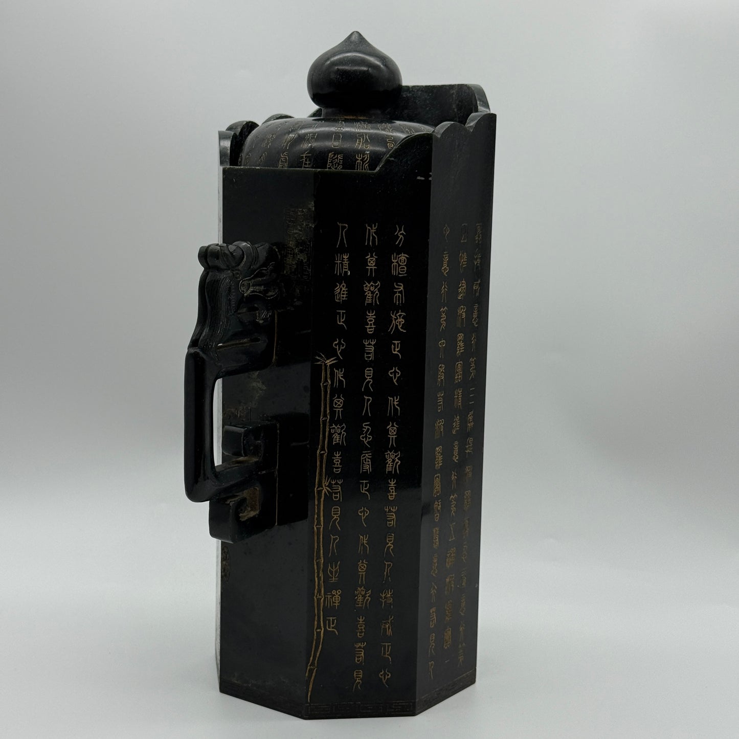 Rare Antique Natural Dark Green Nephrite Dragon Teapot Vase 2,567.3g 215.0 by 115.0 by 285.0mm